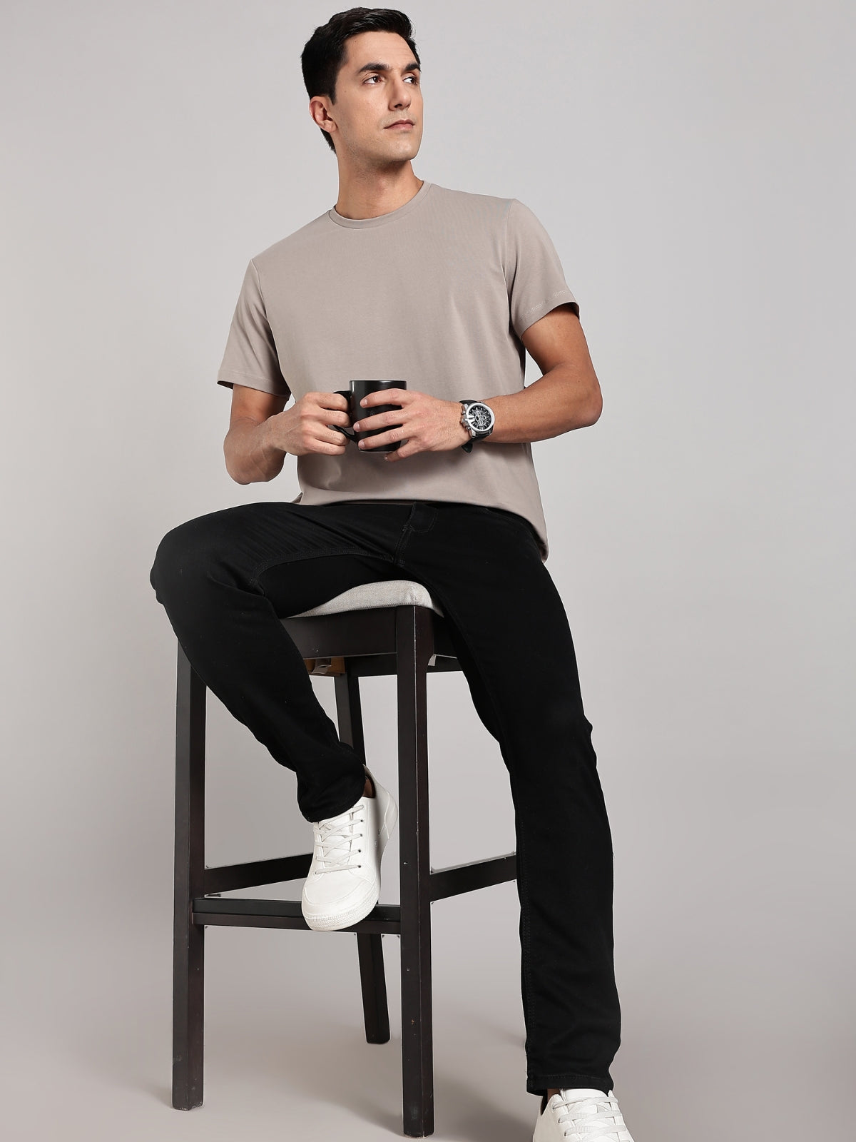 Solid Men's Soft Premium 100% Cotton Crew T-Shirt Smoke Melange