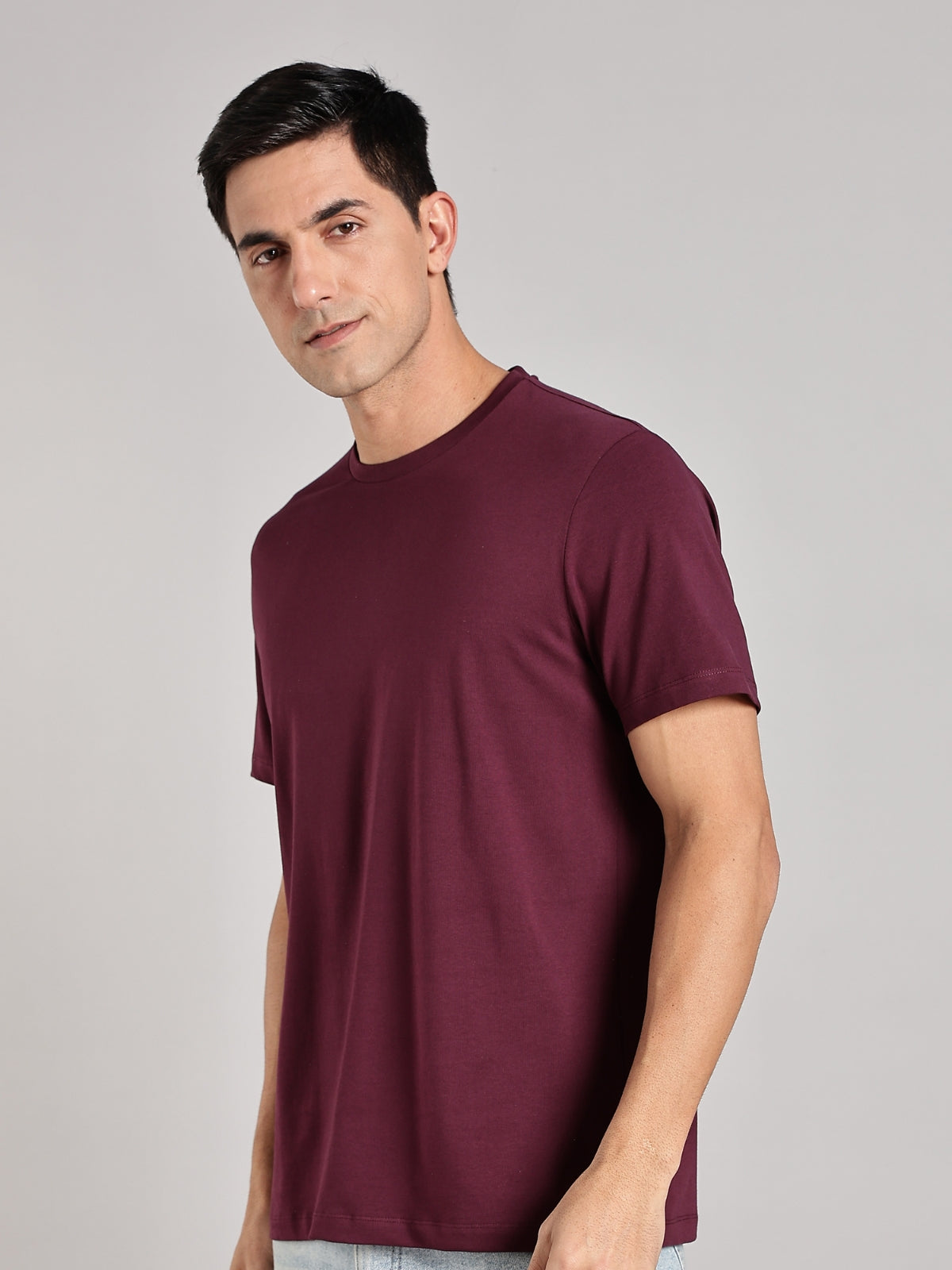 Solid Men's Premium Muscle Fit Cotton Crew T-shirt Lines Limited Edition Workday Wine