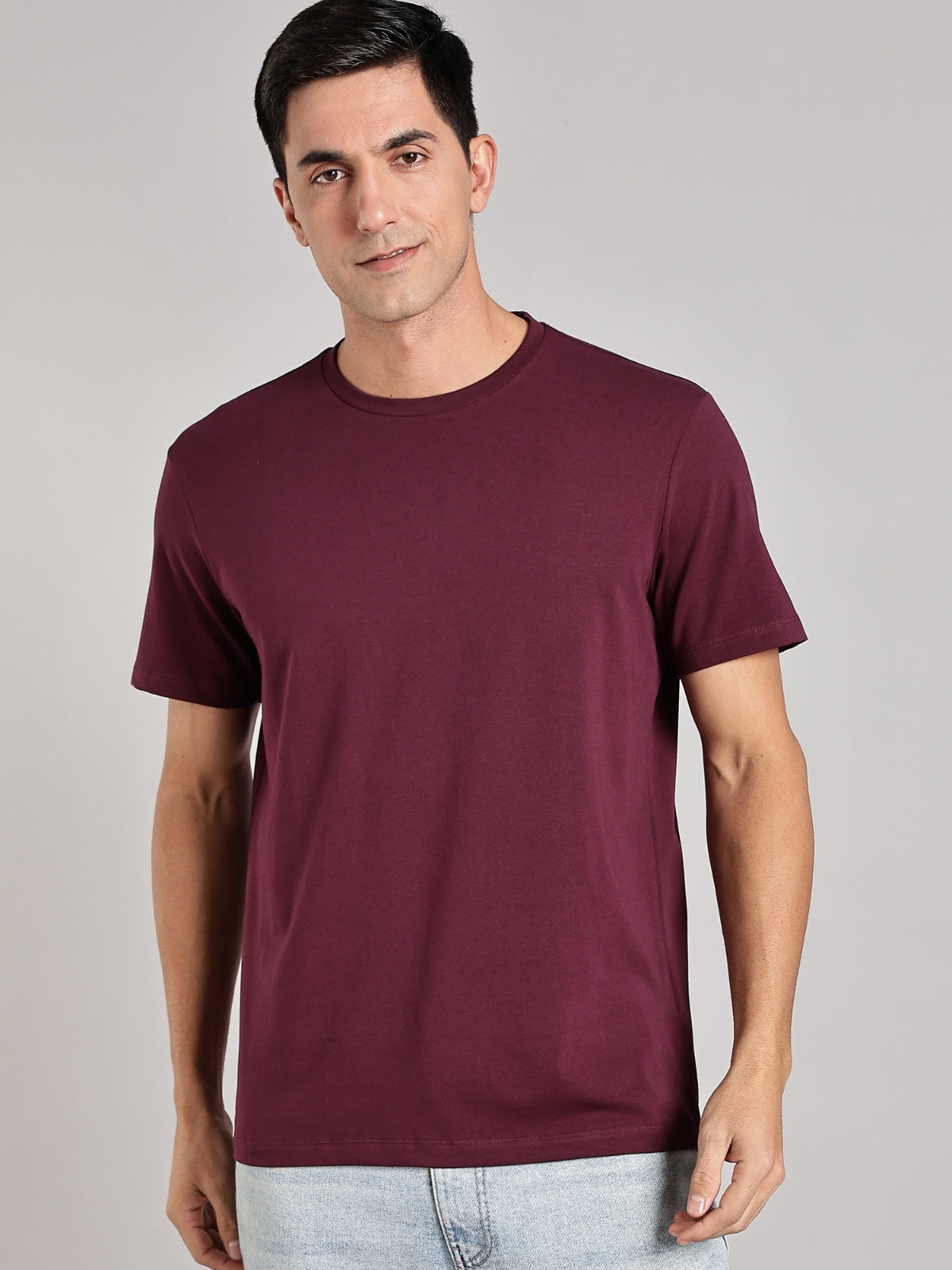 Solid Men's Premium Muscle Fit Cotton Crew T-shirt Perspective Workday Wine