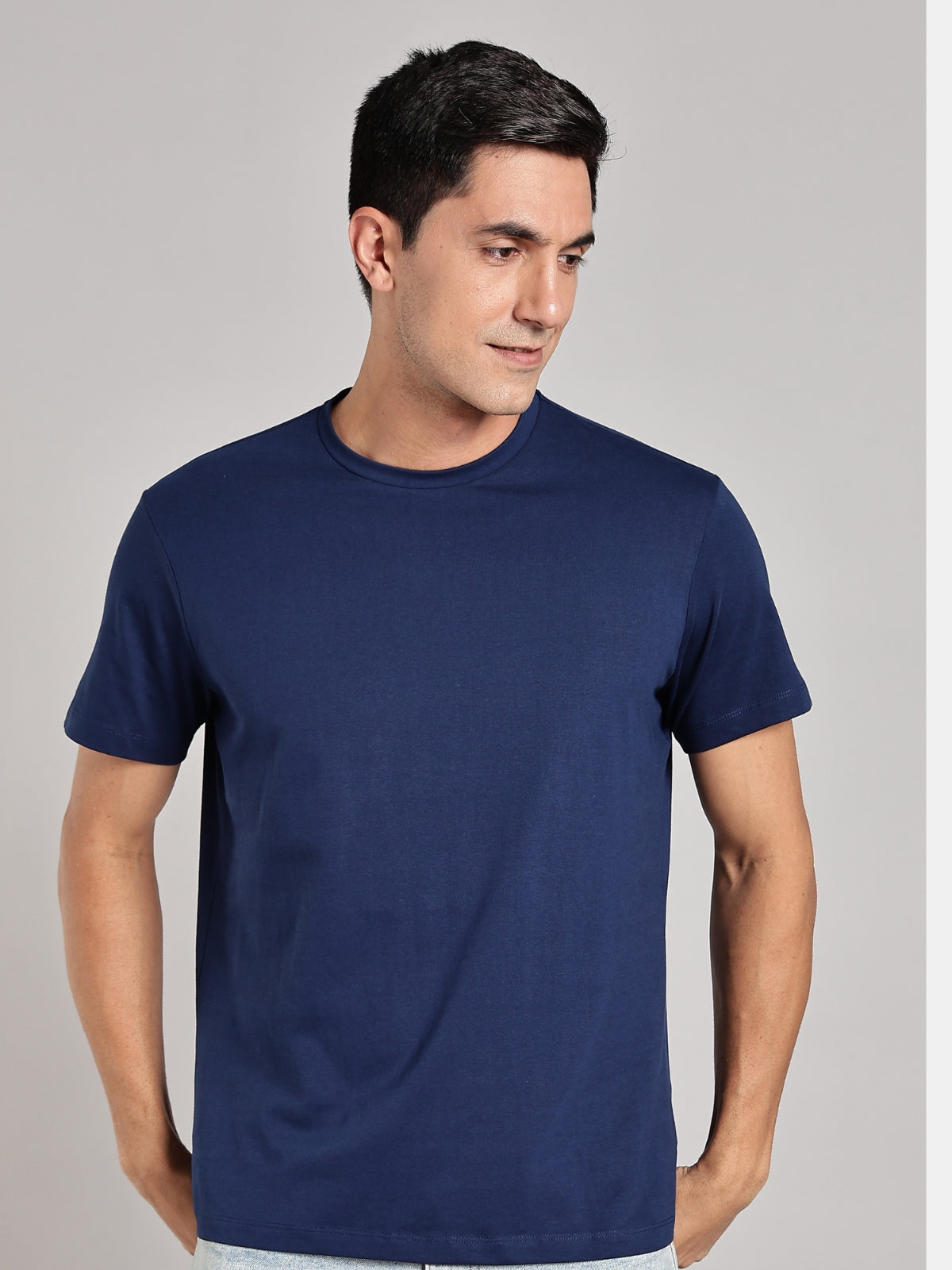 Solid Men's Soft Premium 100% Cotton Crew T-Shirt Party Hustle Harder Novel Navy