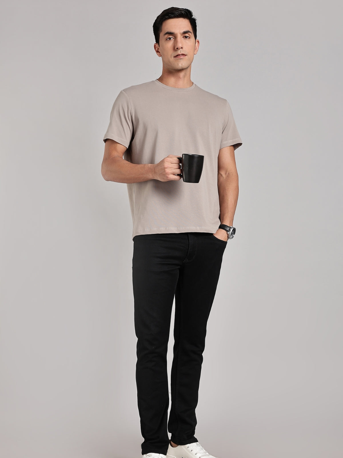 Solid Men's Soft Premium 100% Cotton Crew T-Shirt Smoke Melange