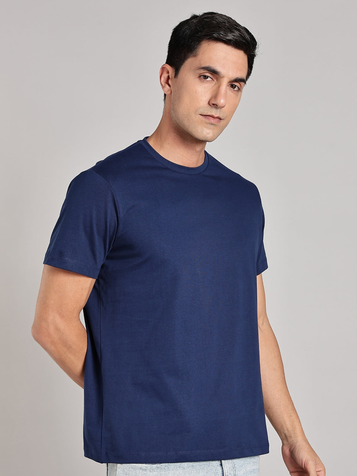 Solid Men's Premium Muscle Fit Cotton Crew T-Shirt Make A Difference Novel Navy