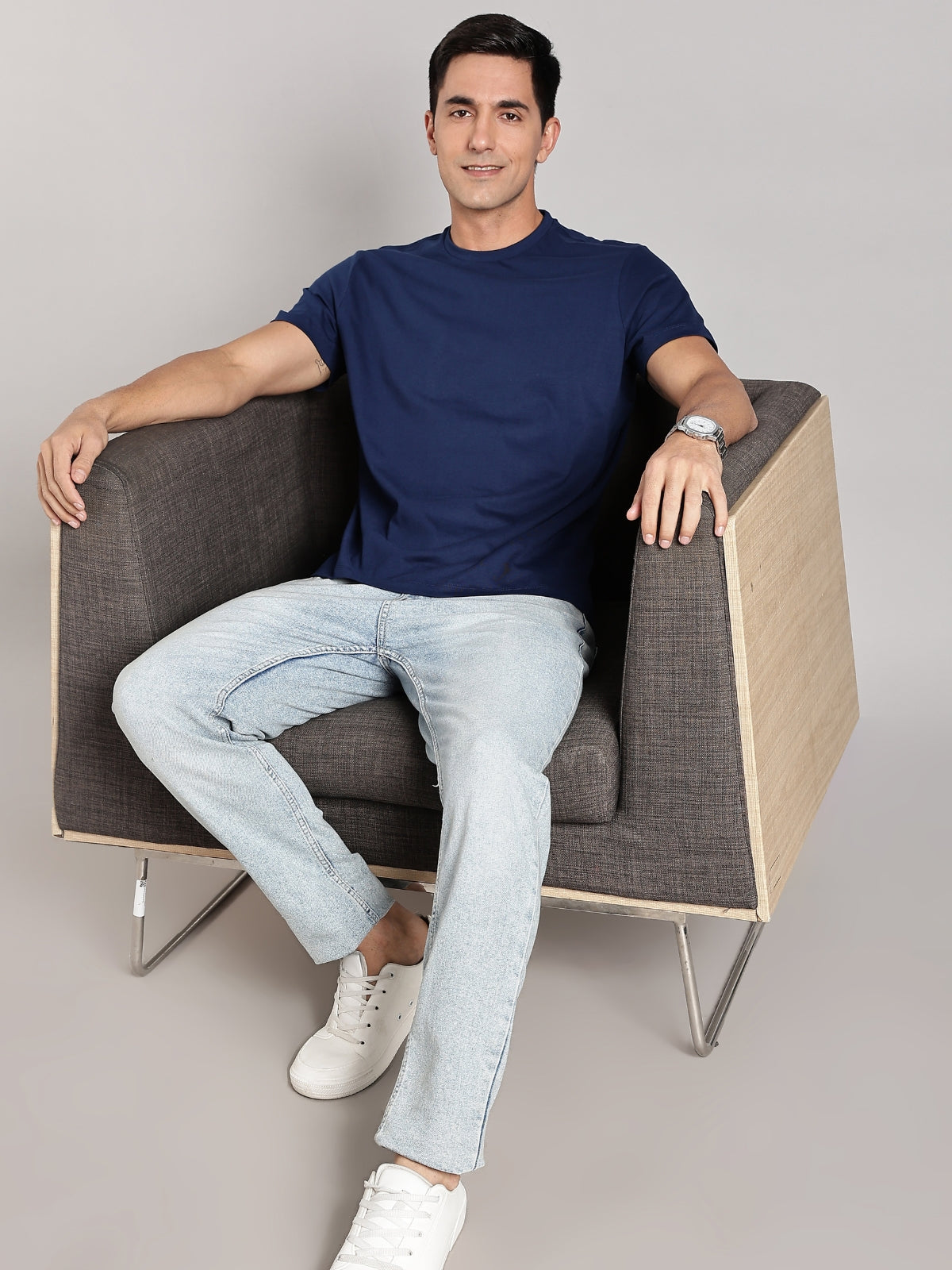 Solid Men's Soft Premium 100% Cotton Crew T-Shirt Mind Matter Novel Navy