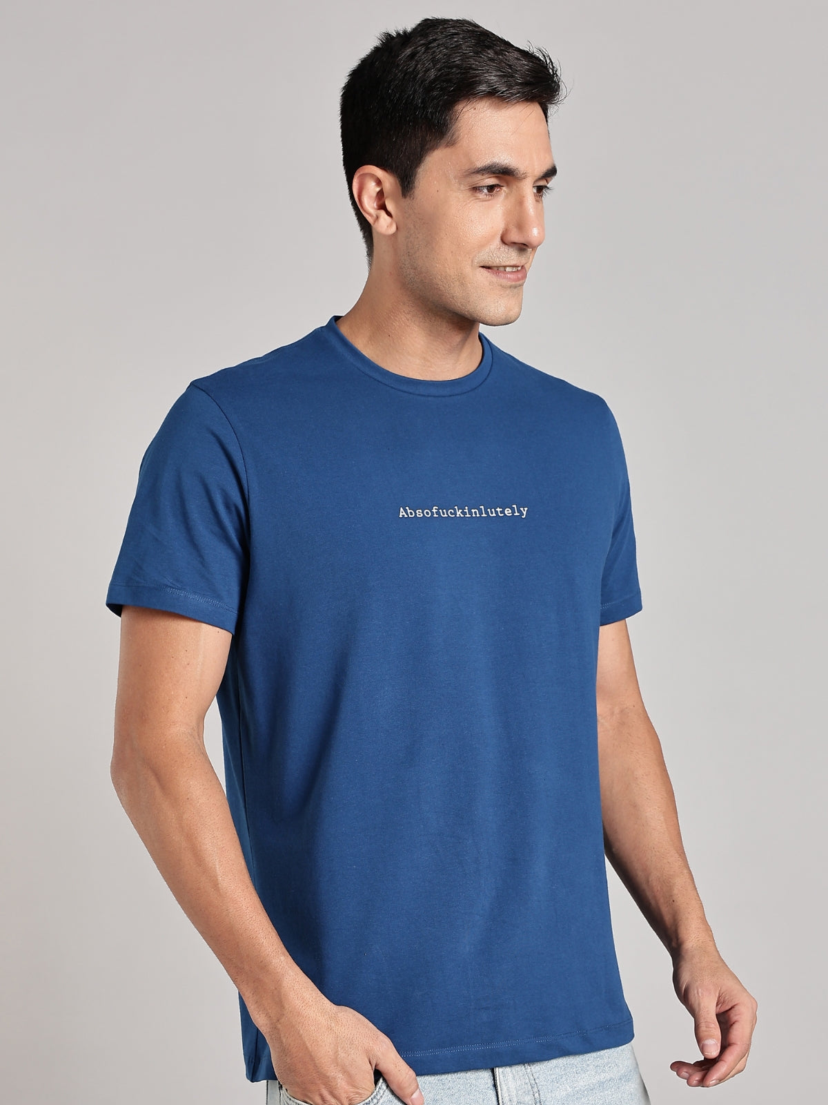 Solid Men's Premium Muscle Fit Cotton Crew T-shirt Absofuckinlutely Airforce Blue