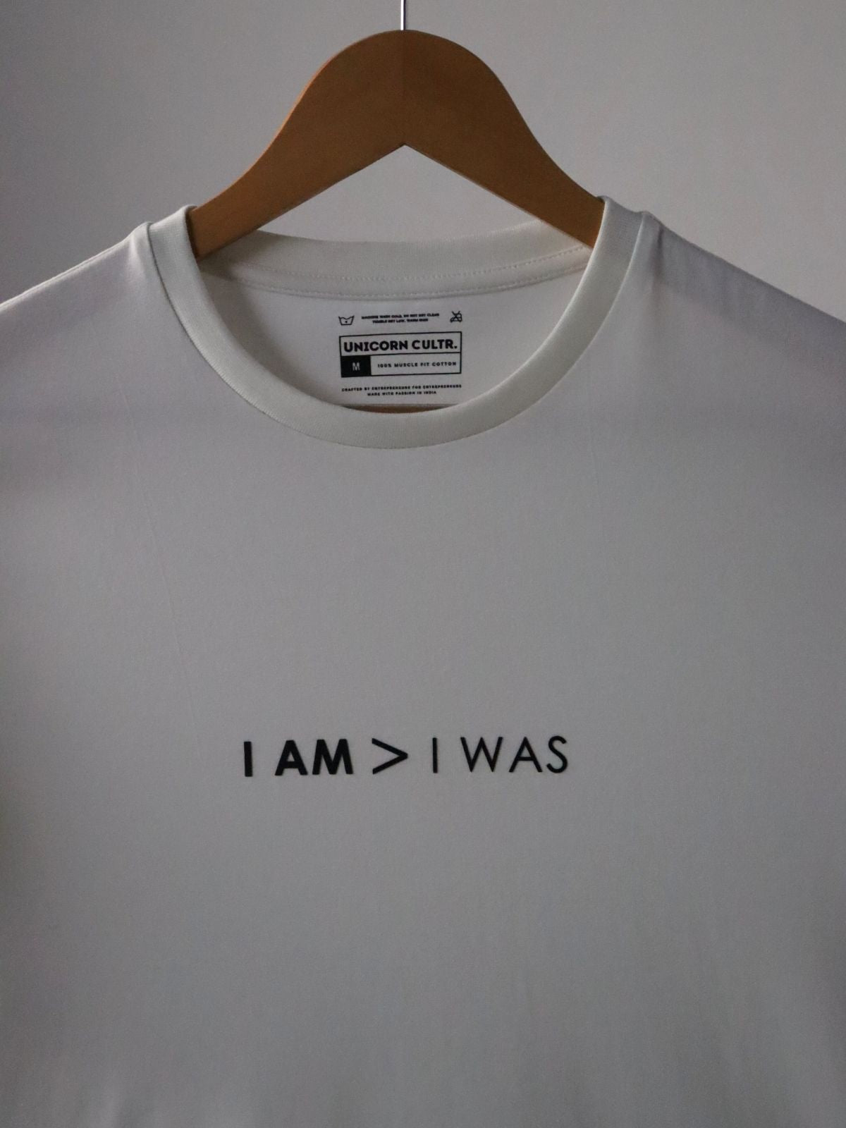 Solid Men's Premium Muscle Fit Cotton Crew T-Shirt I Am > I Was Chalk White