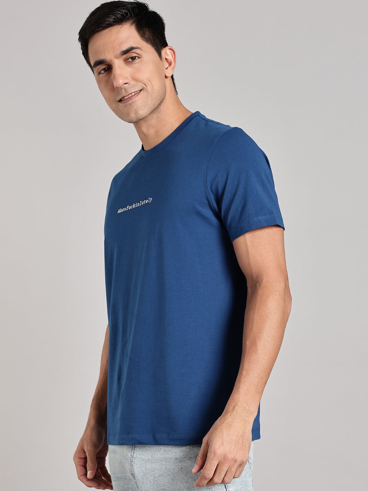 Solid Men's Premium Muscle Fit Cotton Crew T-shirt Absofuckinlutely Airforce Blue