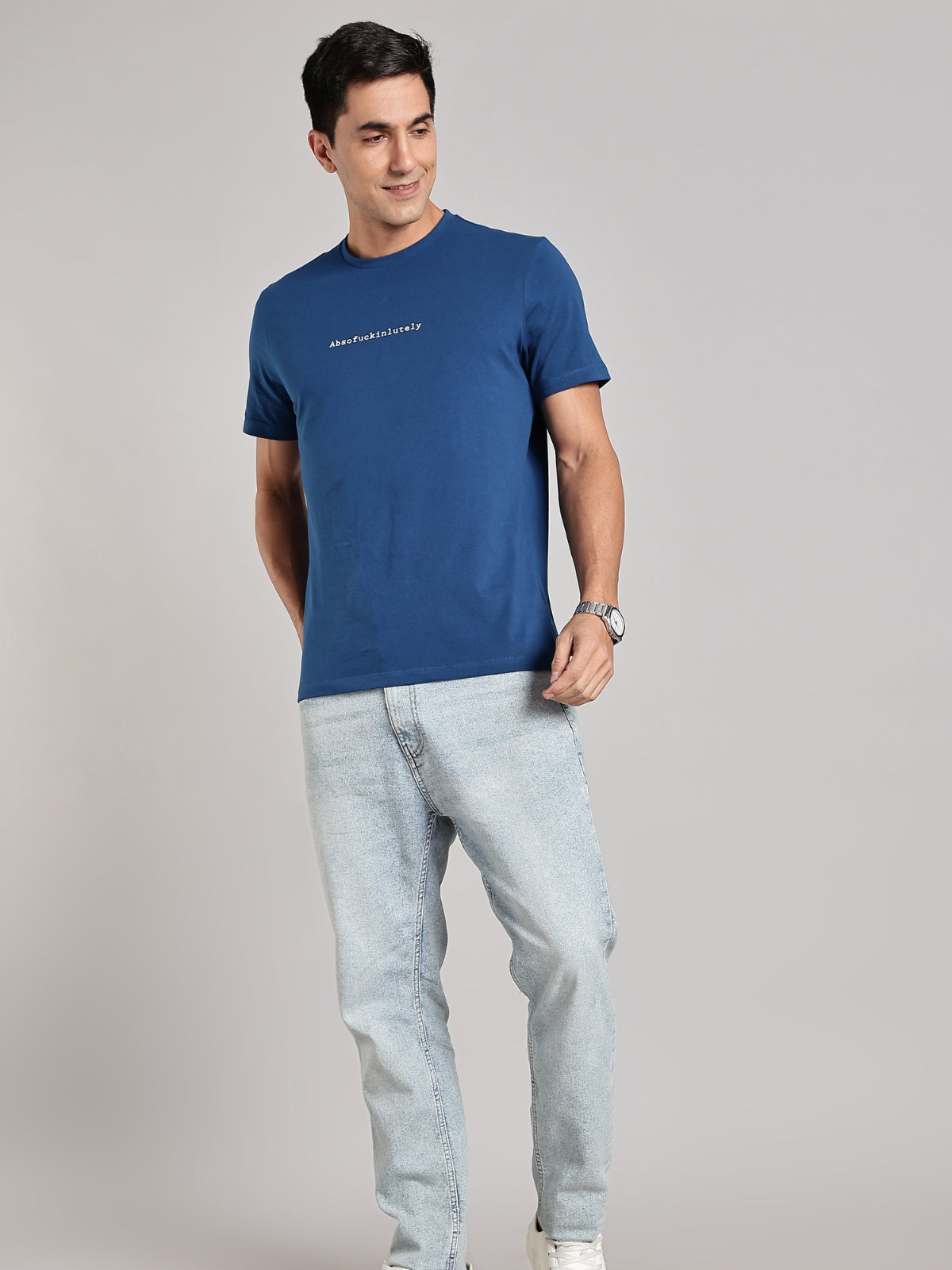 Solid Men's Premium Muscle Fit Cotton Crew T-shirt Absofuckinlutely Airforce Blue