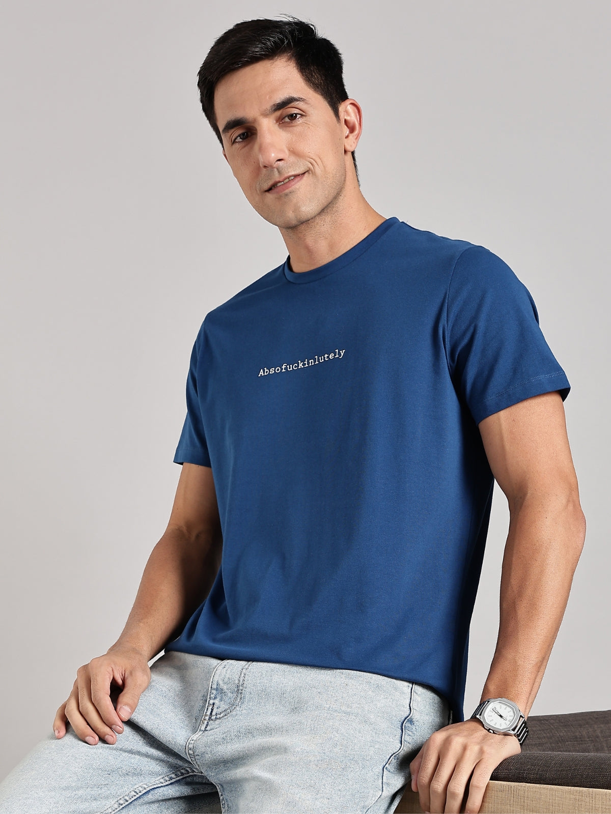 Solid Men's Premium Muscle Fit Cotton Crew T-shirt Absofuckinlutely Airforce Blue