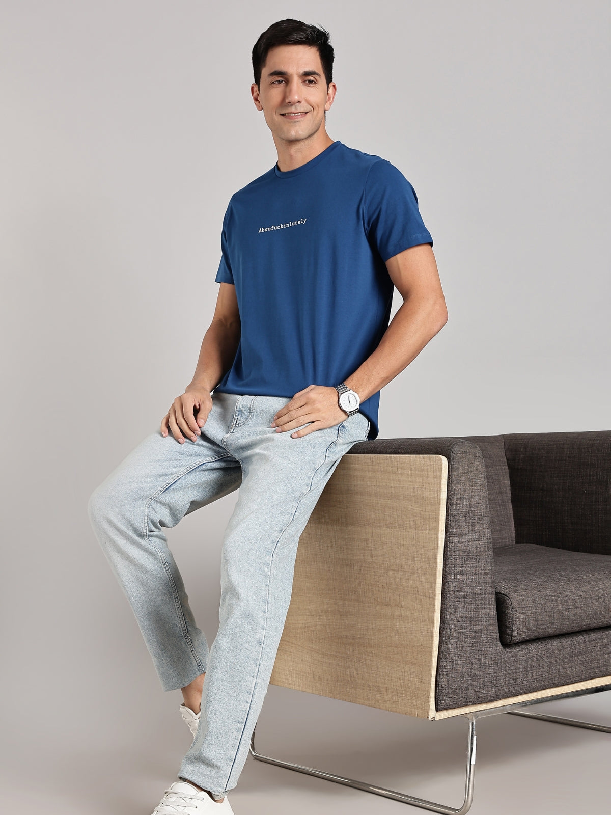 Solid Men's Premium Muscle Fit Cotton Crew T-shirt Absofuckinlutely Airforce Blue
