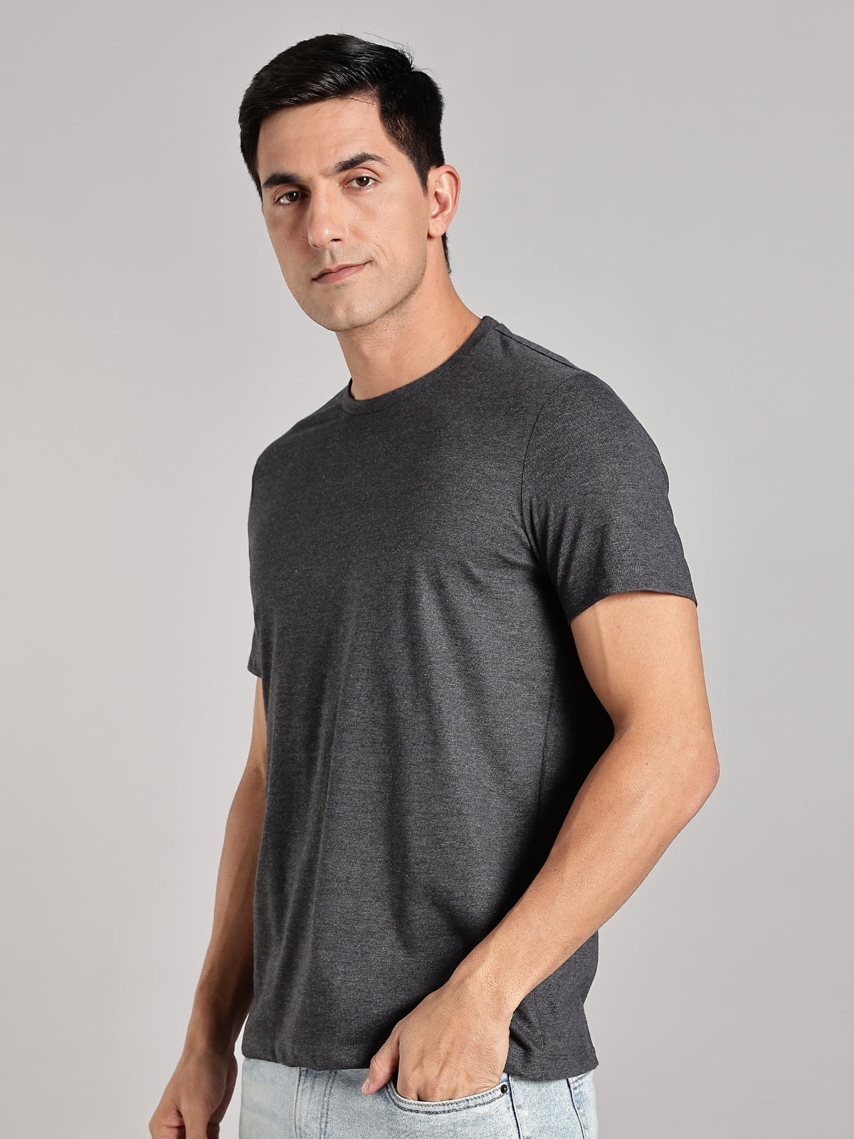 Solid Men's Soft Premium 100% Cotton Crew T-Shirt Greasy Grey