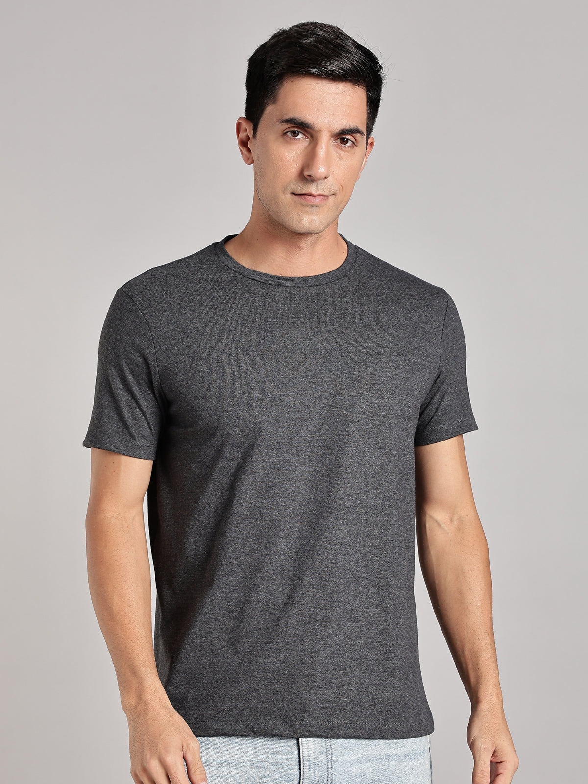 Solid Men's Soft Premium 100% Cotton Crew T-shirt Fly Greasy Grey
