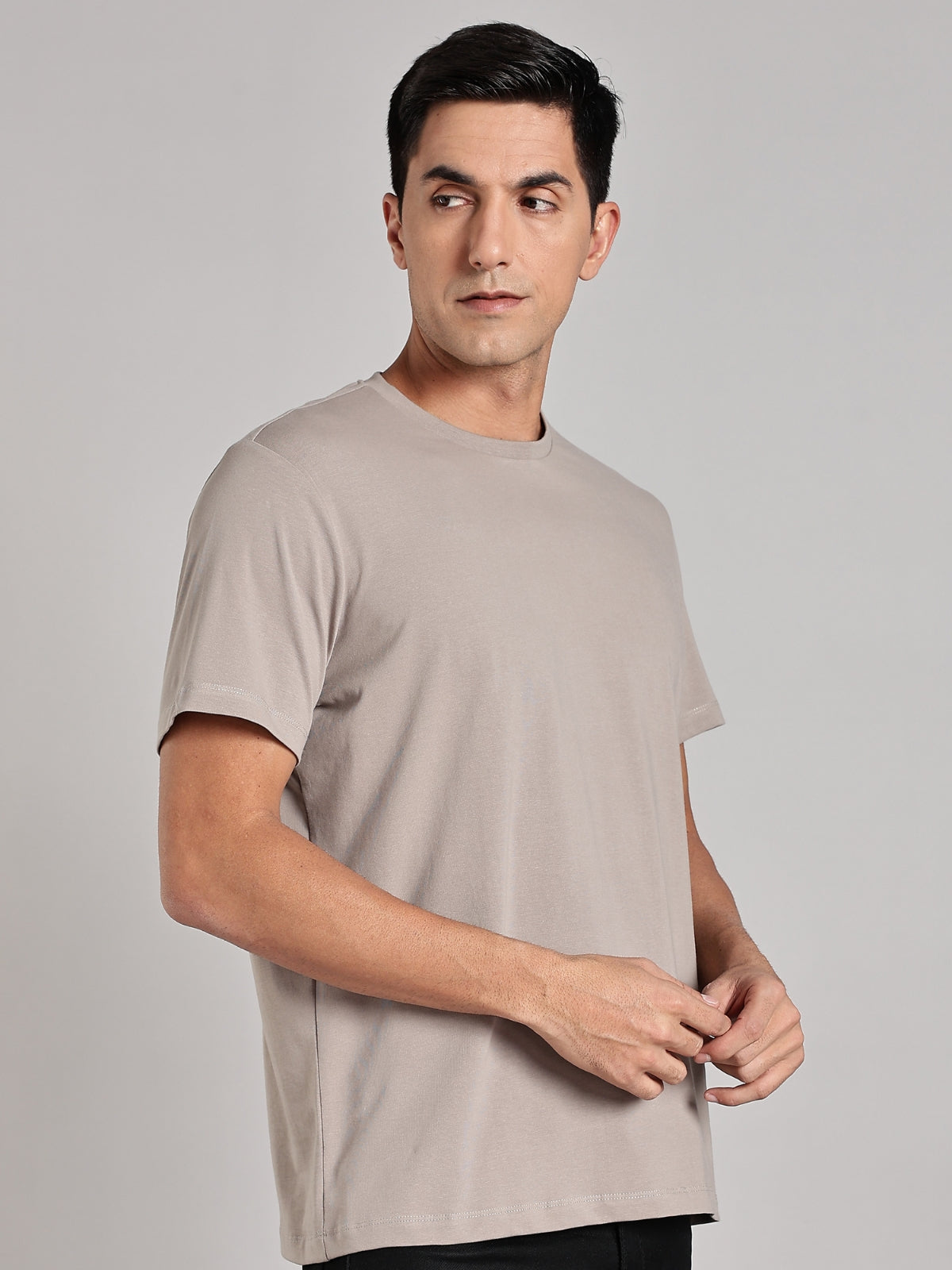 Solid Men's Soft Premium 100% Cotton Crew T-Shirt Smoke Melange