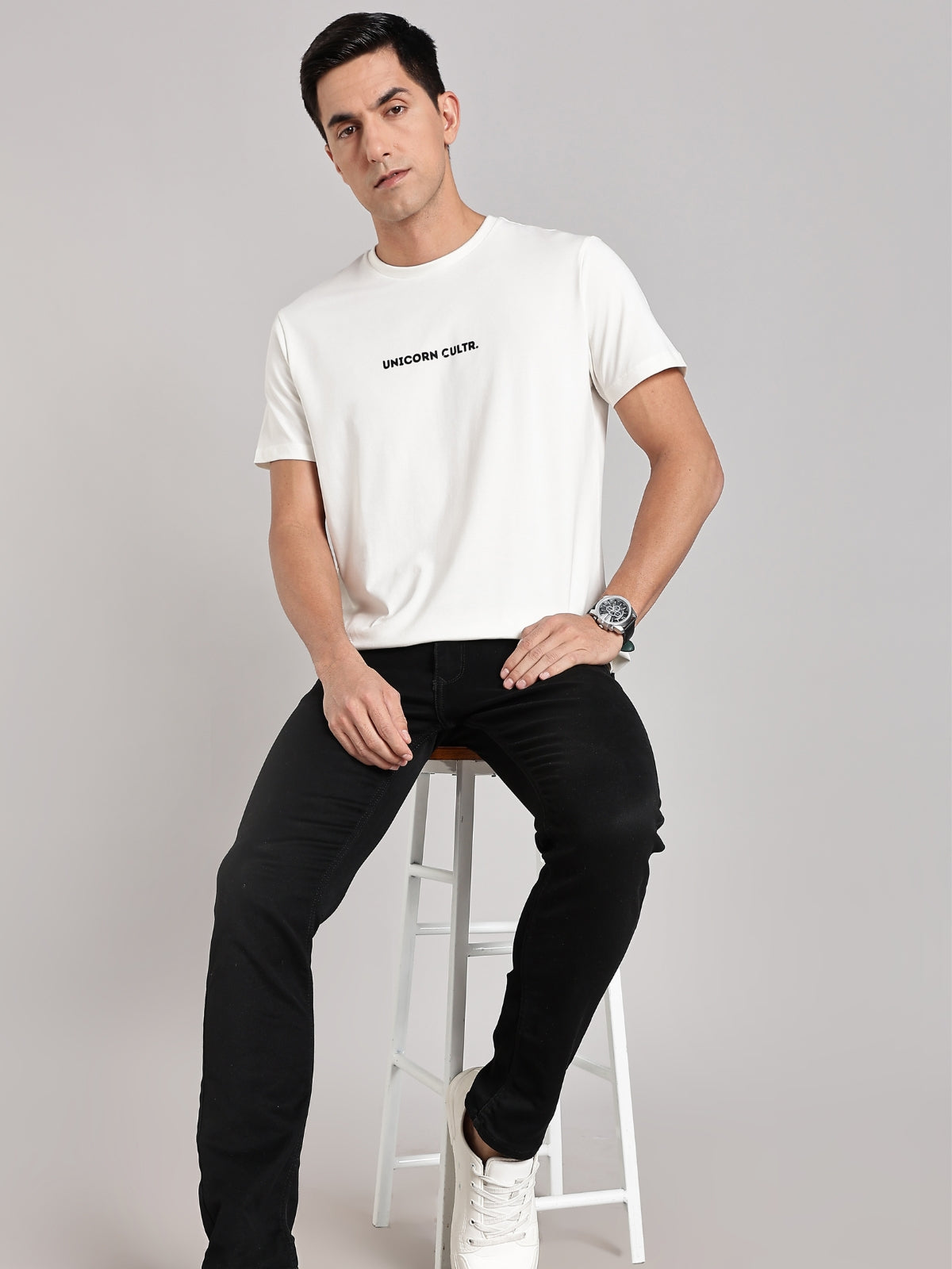 Black UC Signature Men's Soft Premium 100% Cotton Crew T-Shirt Whiteboard White