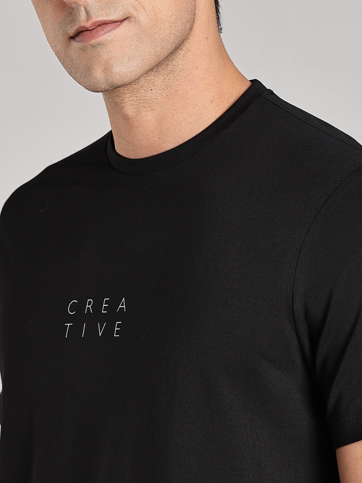 Solid Men's Premium Muscle Fit Cotton Crew T-shirt Creative Brave Black