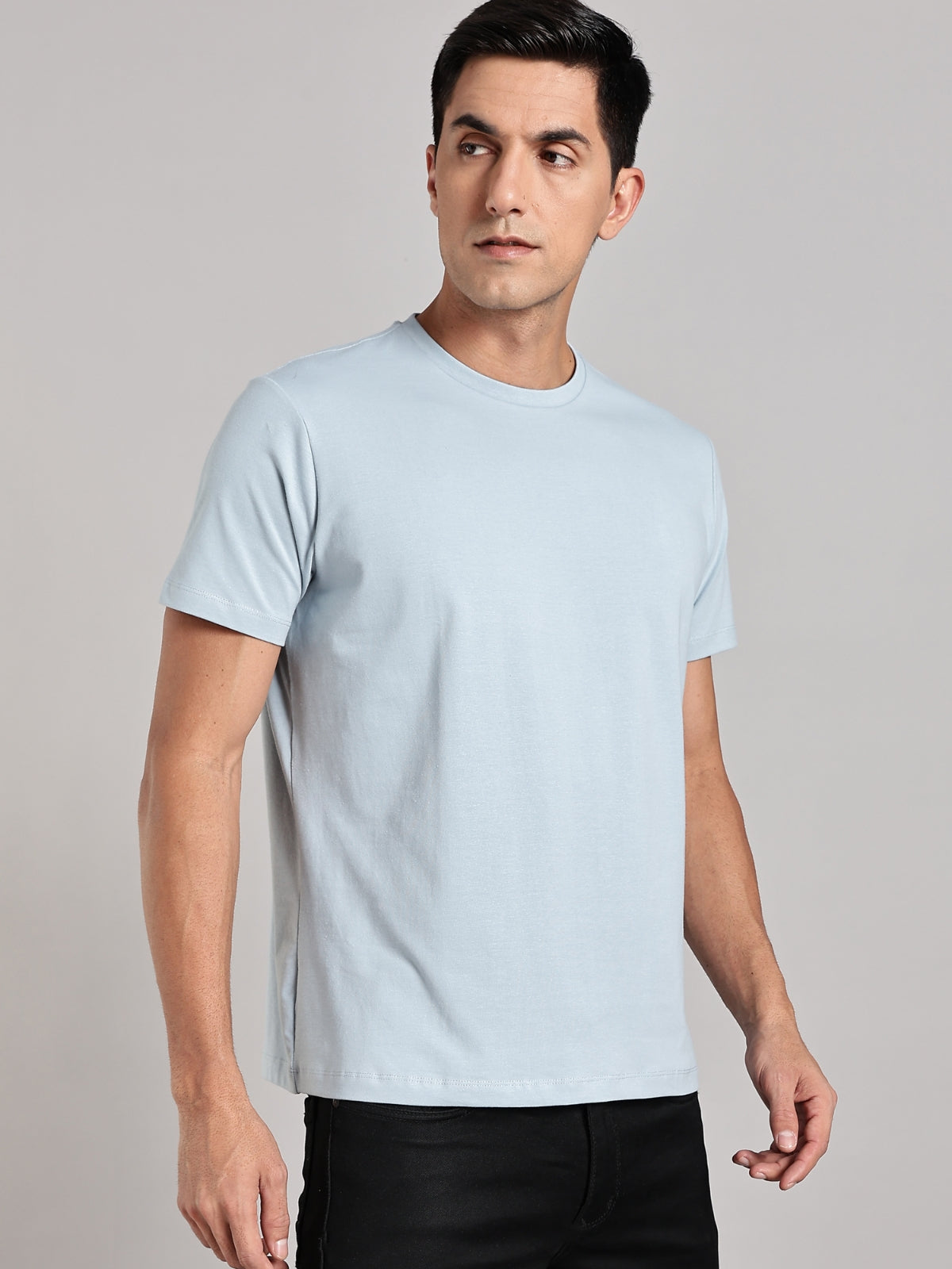 Solid Men's Soft Premium 100% Cotton Crew T-Shirt Geometrical Cheeta Deadline Blue