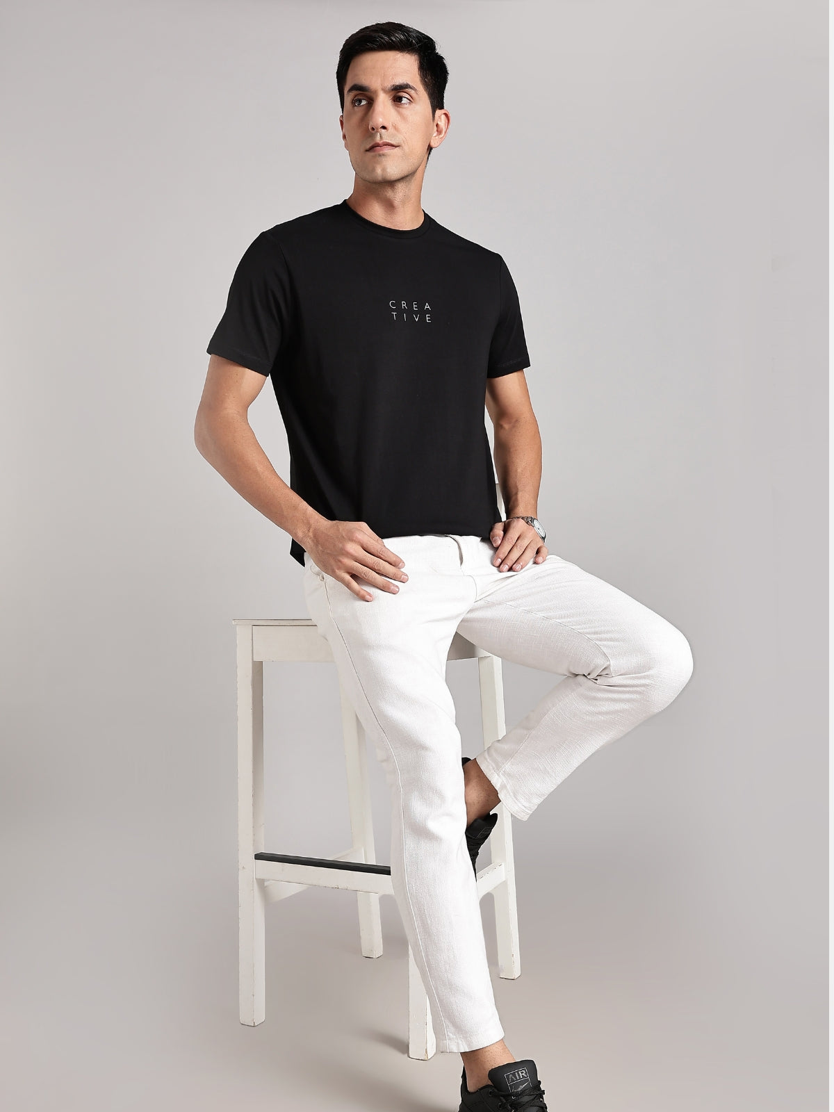 Solid Men's Premium Muscle Fit Cotton Crew T-shirt Creative Brave Black
