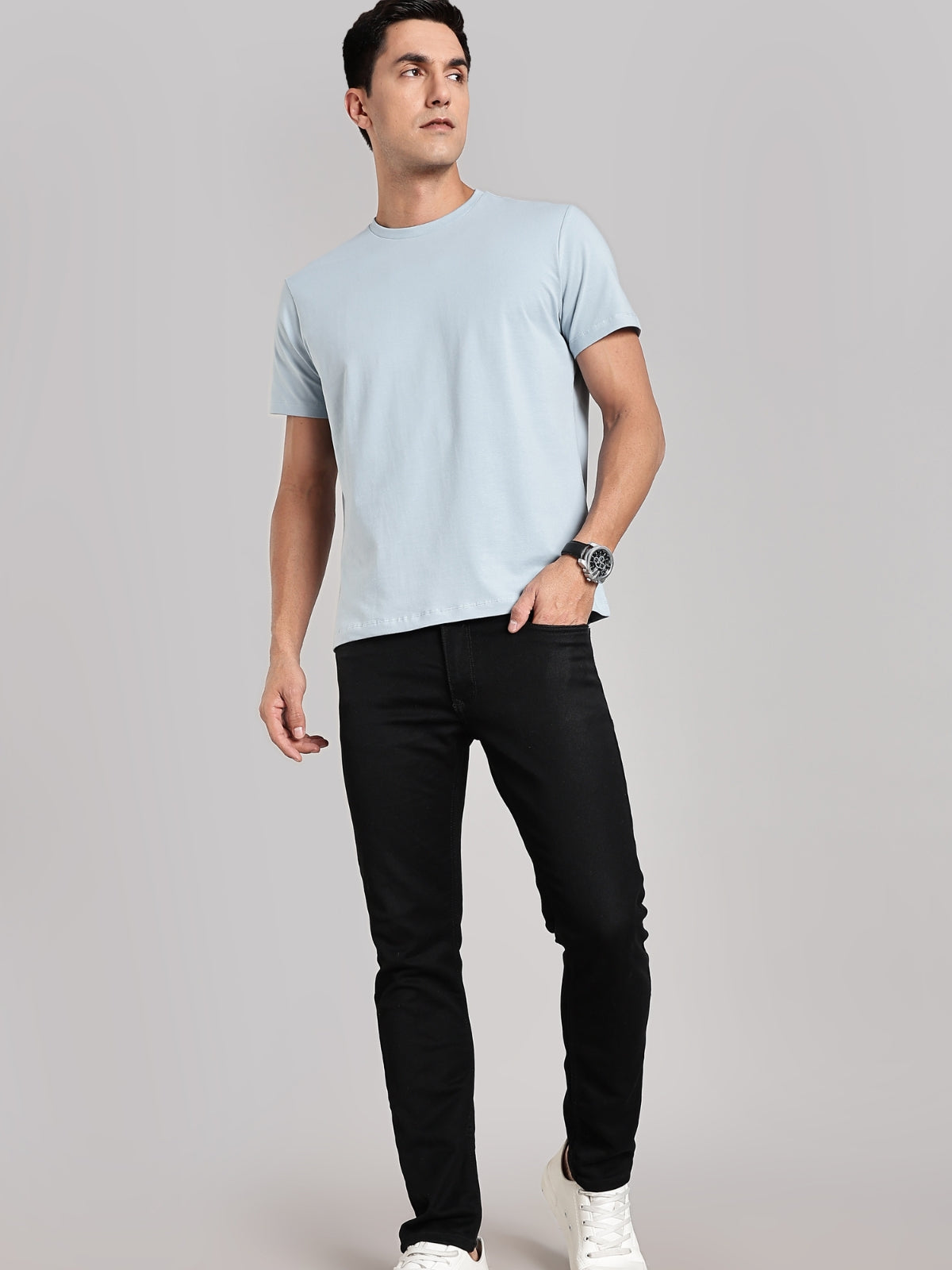 Solid Men's Soft Premium 100% Cotton Crew T-Shirt Deadline Blue