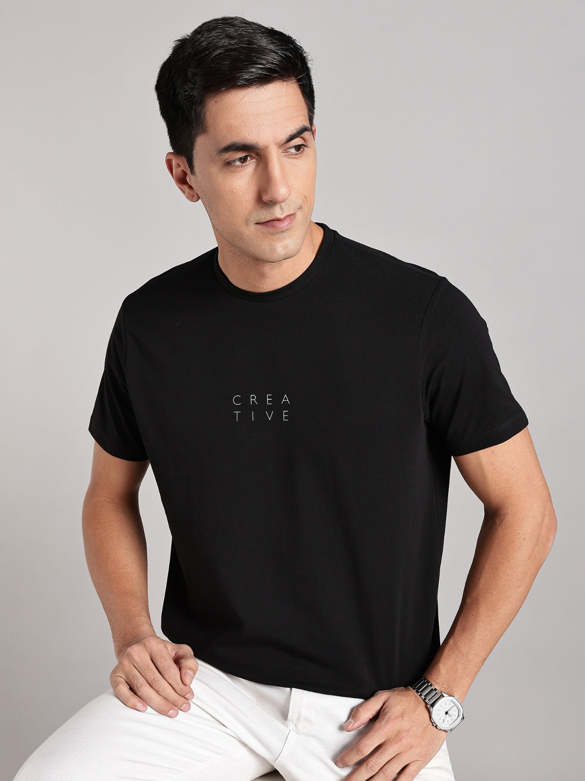 Solid Men's Premium Muscle Fit Cotton Crew T-shirt Creative Brave Black