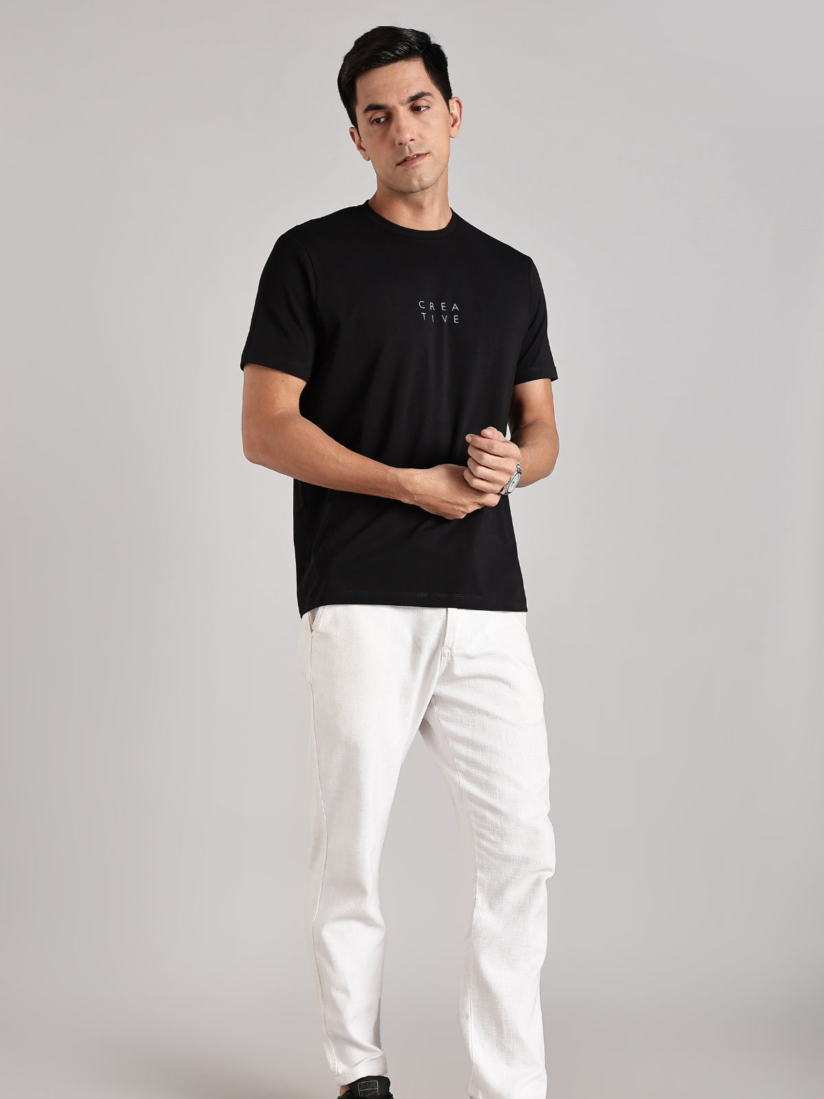 Solid Men's Premium Muscle Fit Cotton Crew T-shirt Creative Brave Black
