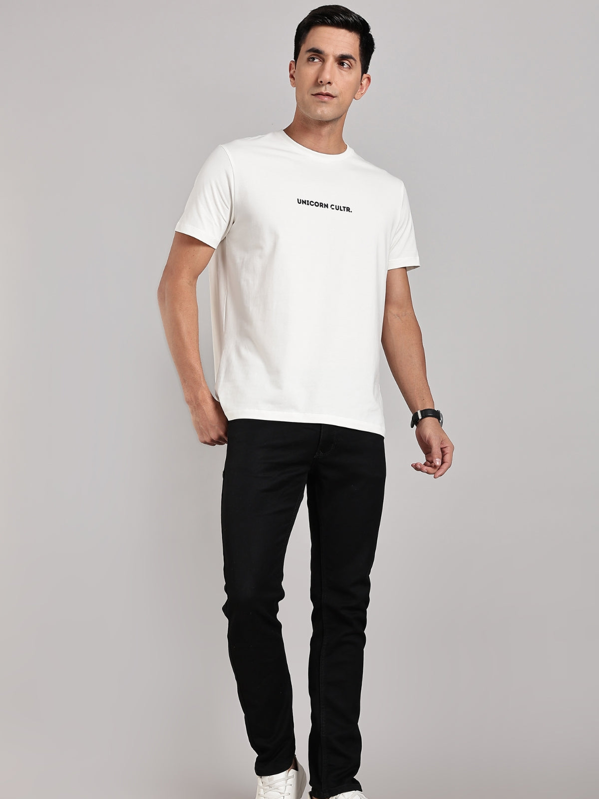 Black UC Signature Men's Soft Premium 100% Cotton Crew T-Shirt Whiteboard White