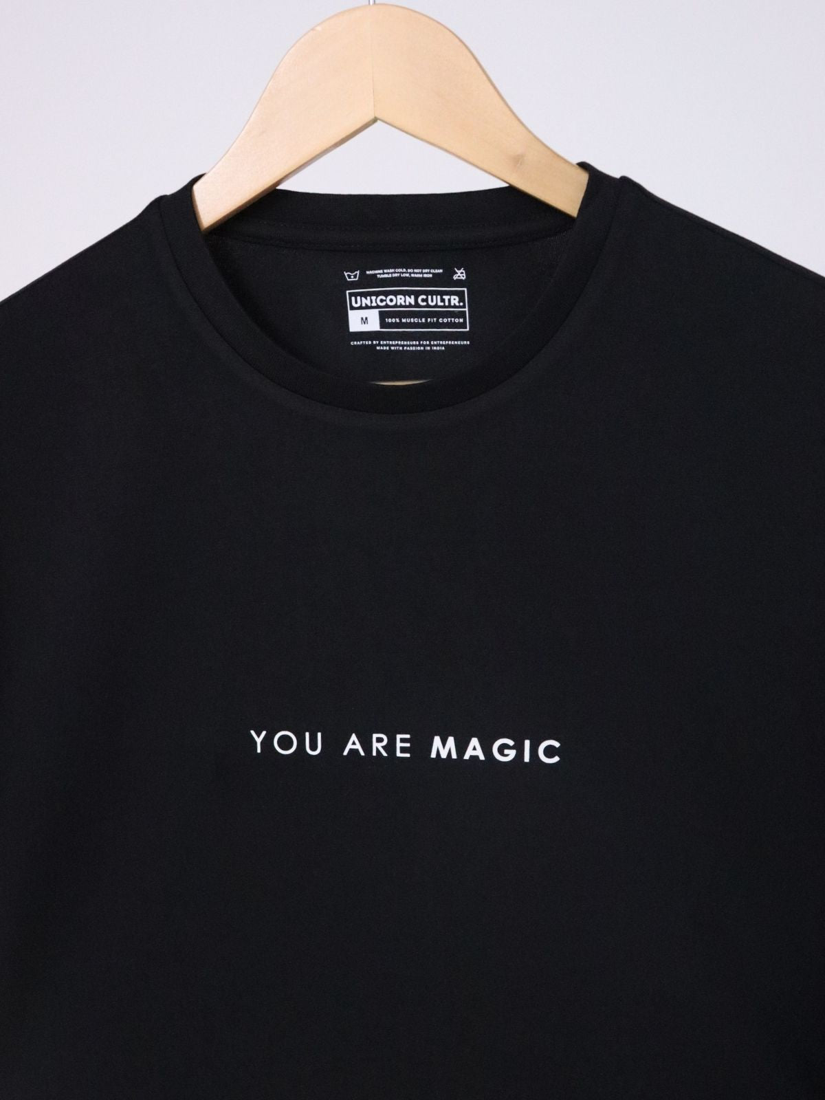 Solid Men's Soft Premium 100% Cotton Crew T-Shirt You are Magic Brave Black