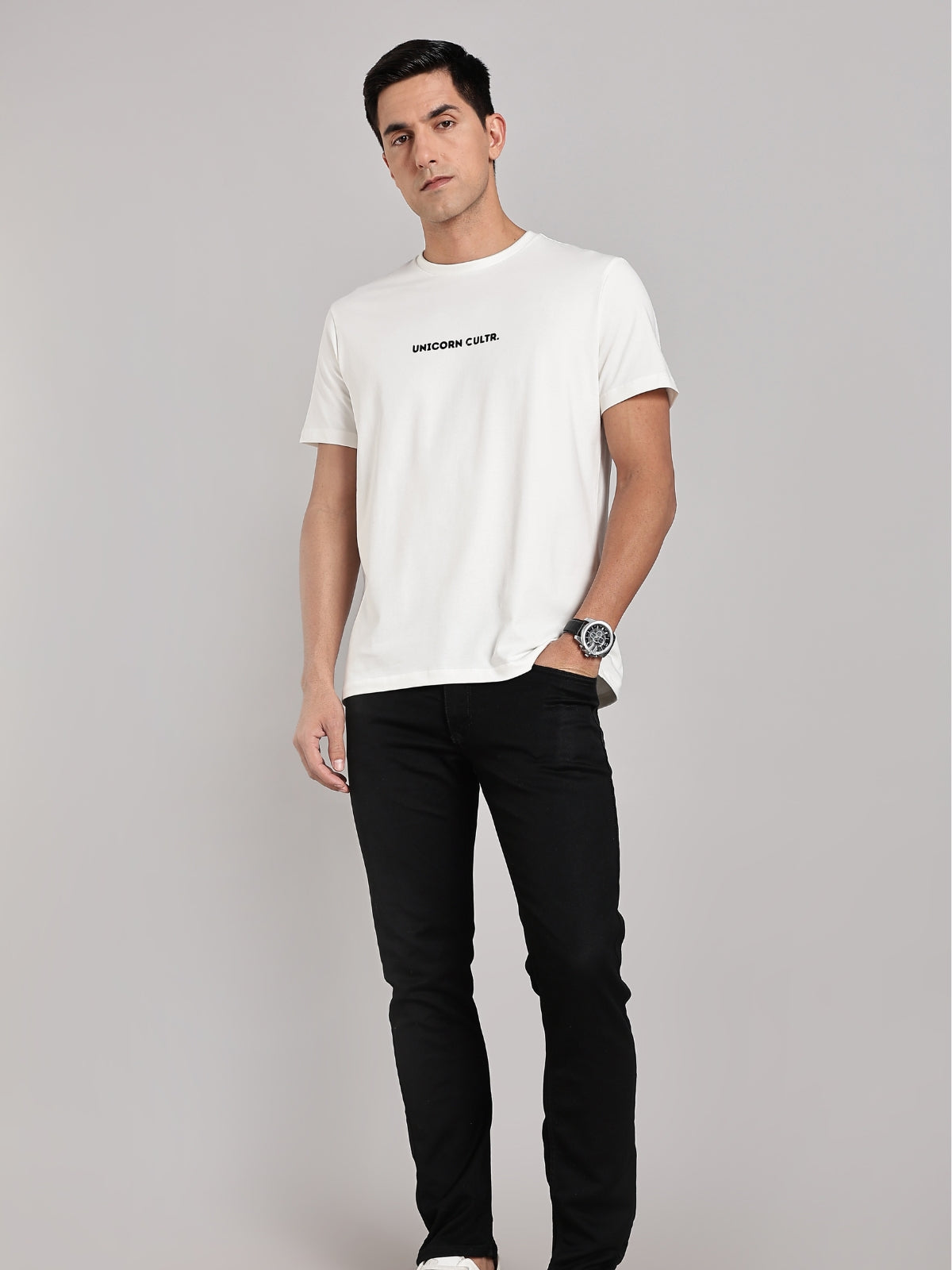 Black UC Signature Men's Soft Premium 100% Cotton Crew T-Shirt Whiteboard White