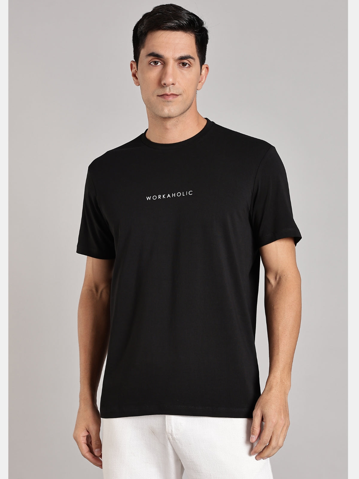 Solid Men's Premium Muscle Fit Cotton Crew T-shirt Workaholic Brave Black