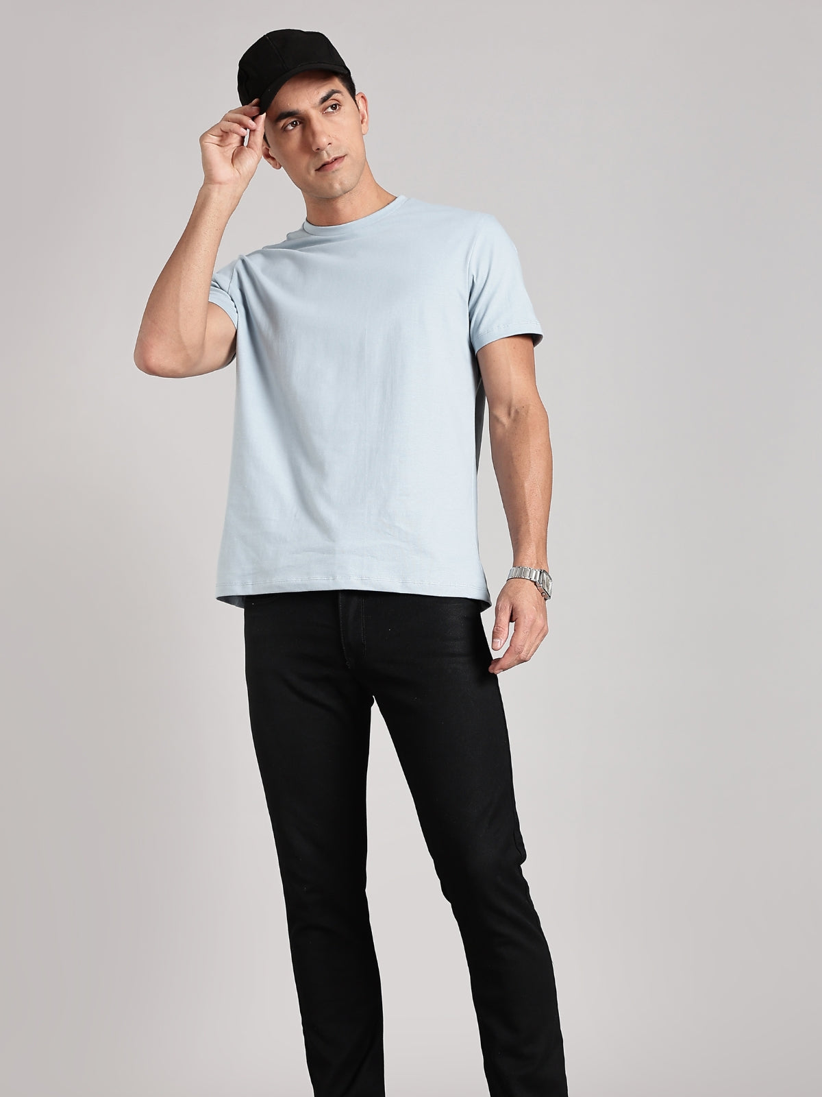 Solid Men's Soft Premium 100% Cotton Crew T-Shirt Deadline Blue