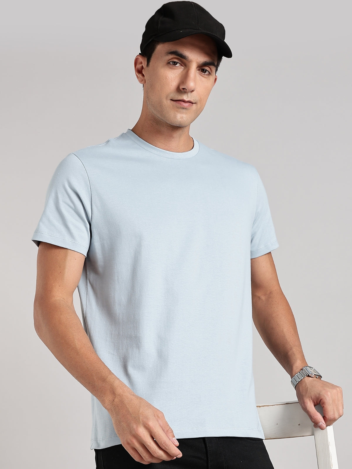 Solid Men's Soft Premium 100% Cotton Crew T-Shirt Deadline Blue