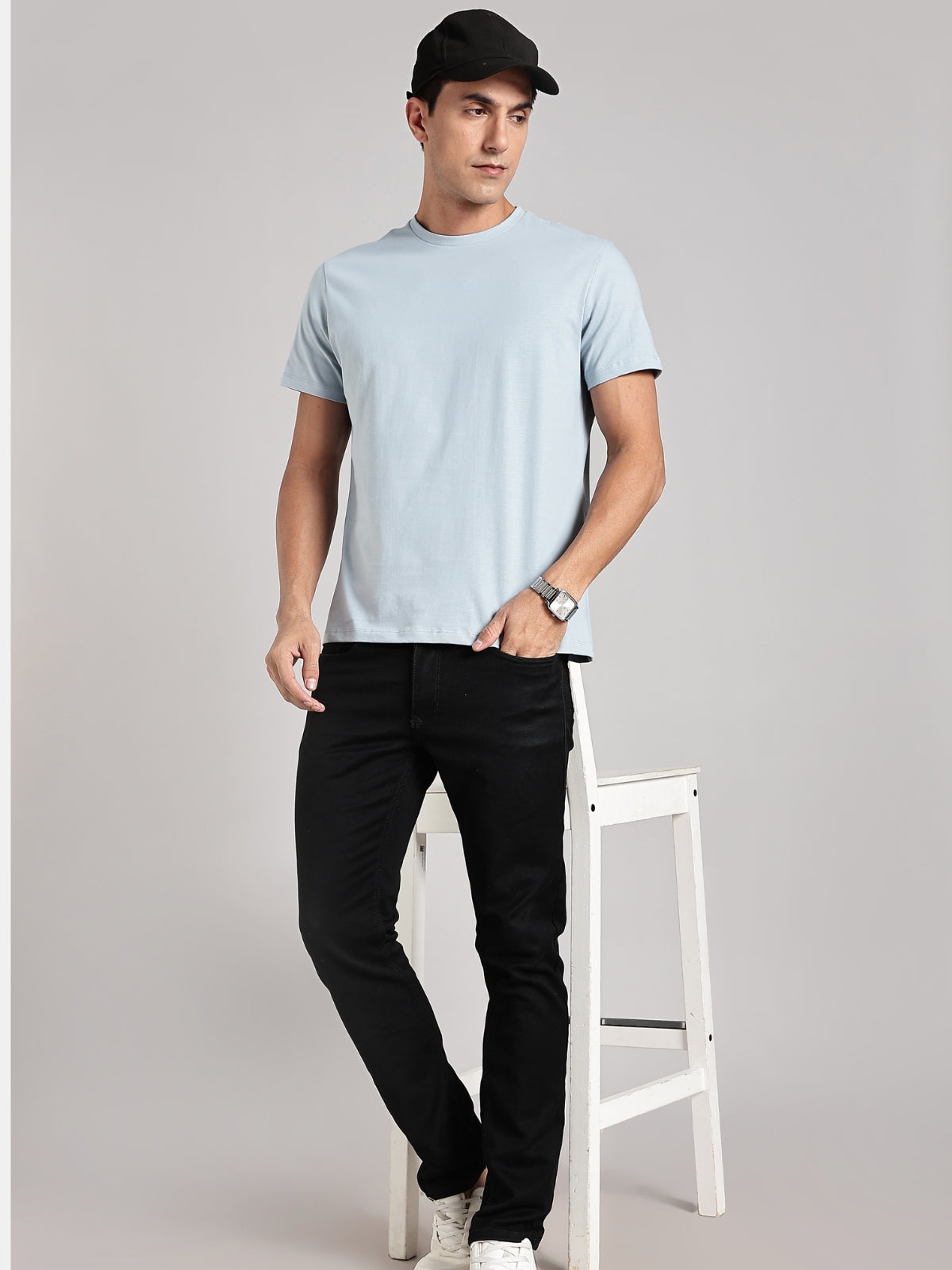 Solid Men's Soft Premium 100% Cotton Crew T-Shirt Deadline Blue
