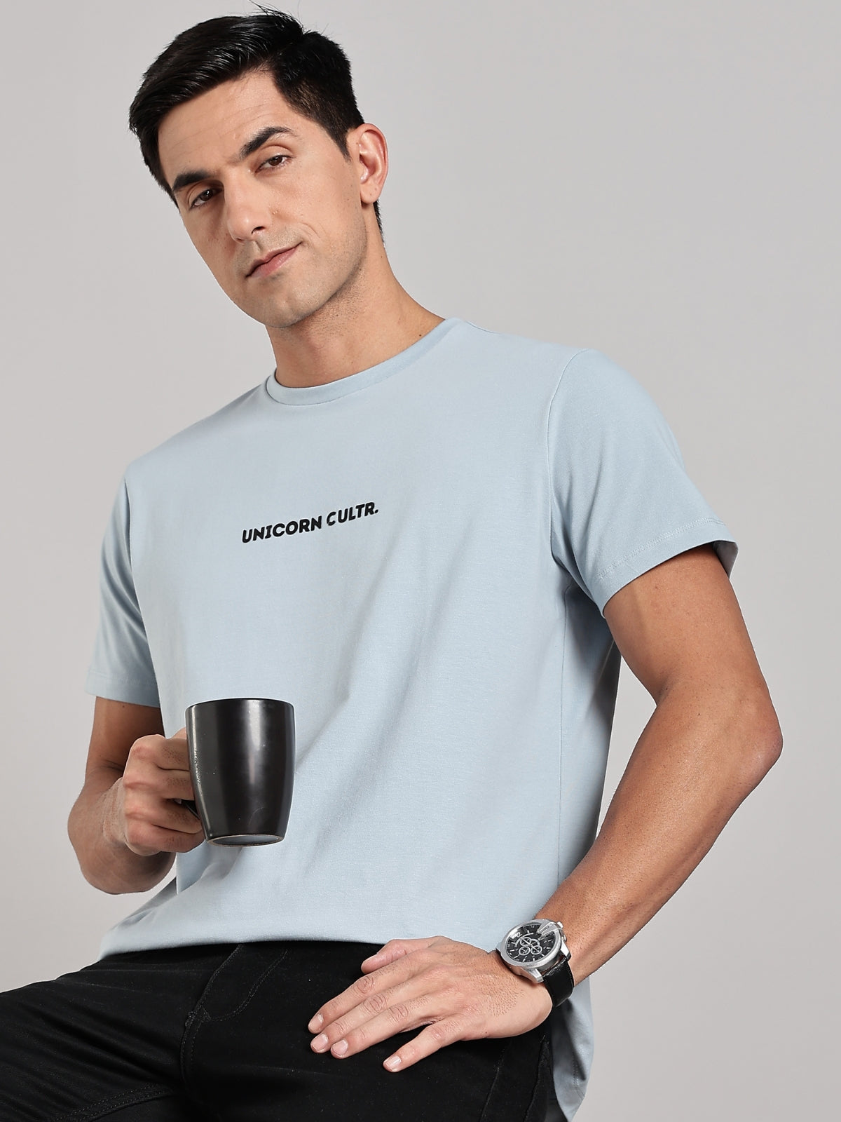 Black UC Signature Men's Premium Muscle Fit Cotton Crew T-shirt Bubble Blue