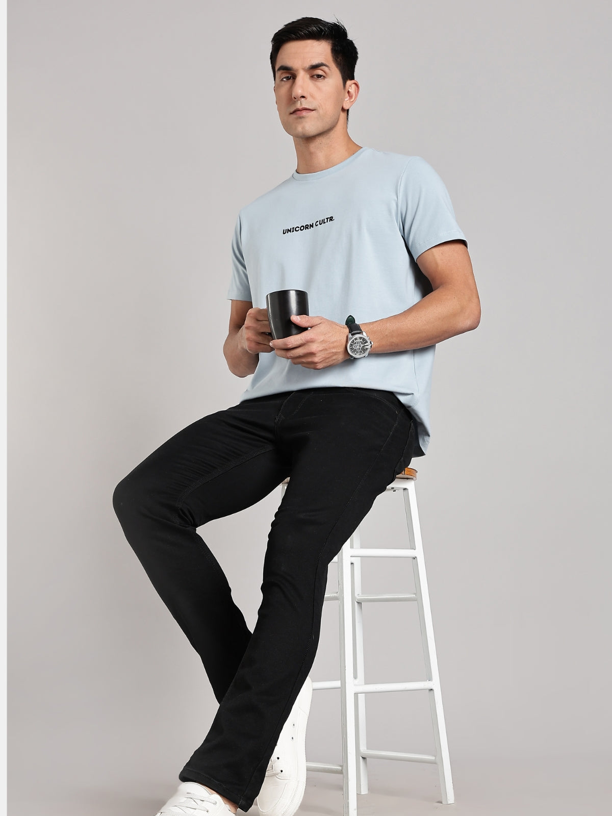Black UC Signature Men's Soft Premium 100% Cotton Crew T-Shirt Deadline Blue