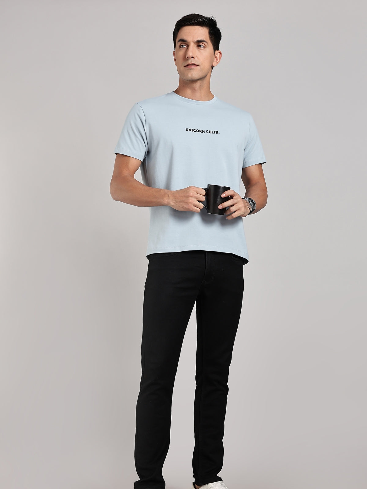 Black UC Signature Men's Soft Premium 100% Cotton Crew T-Shirt Deadline Blue