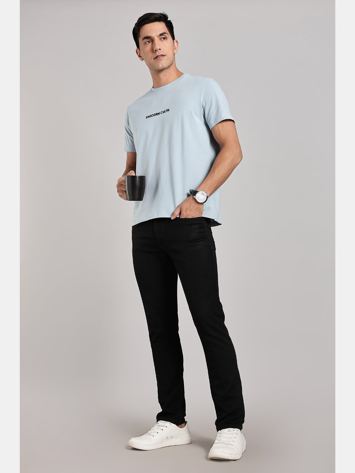 Black UC Signature Men's Premium Muscle Fit Cotton Crew T-shirt Bubble Blue