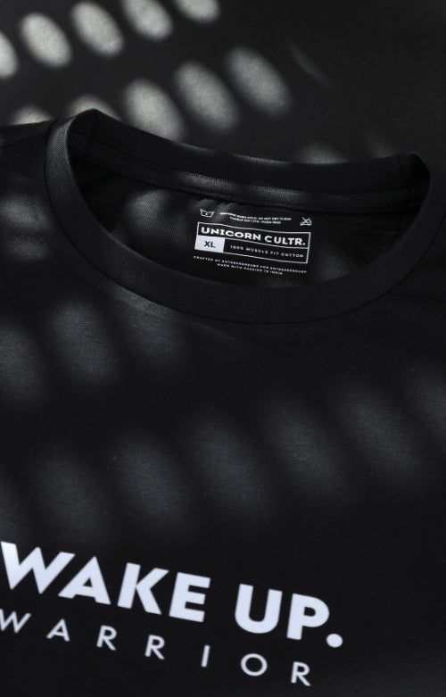 Solid Men's Premium Muscle Fit Cotton Crew T-shirt Wake Up Warrior Brave Black