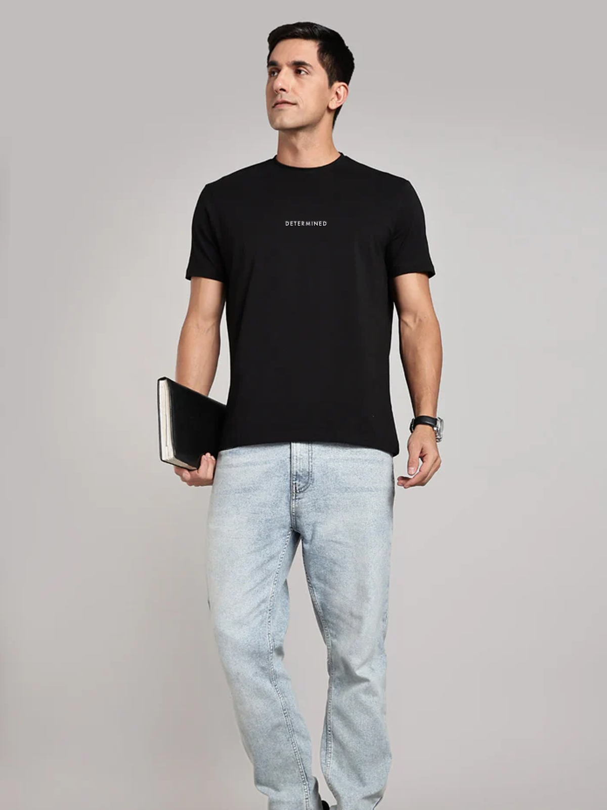 Solid Men's Premium Muscle Fit Cotton Crew T-Shirt Determined Brave Black