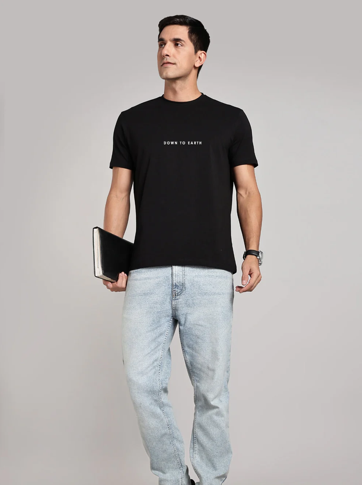 Solid Men's Premium Muscle Fit Cotton Crew T-Shirt Down to Earth Brave Black