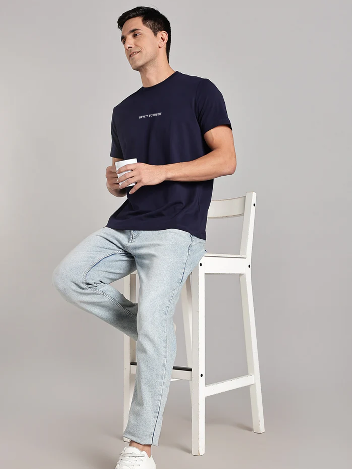 Solid Men's Premium Muscle Fit Cotton Crew T-shirt Elevate Yourself Novel Navy