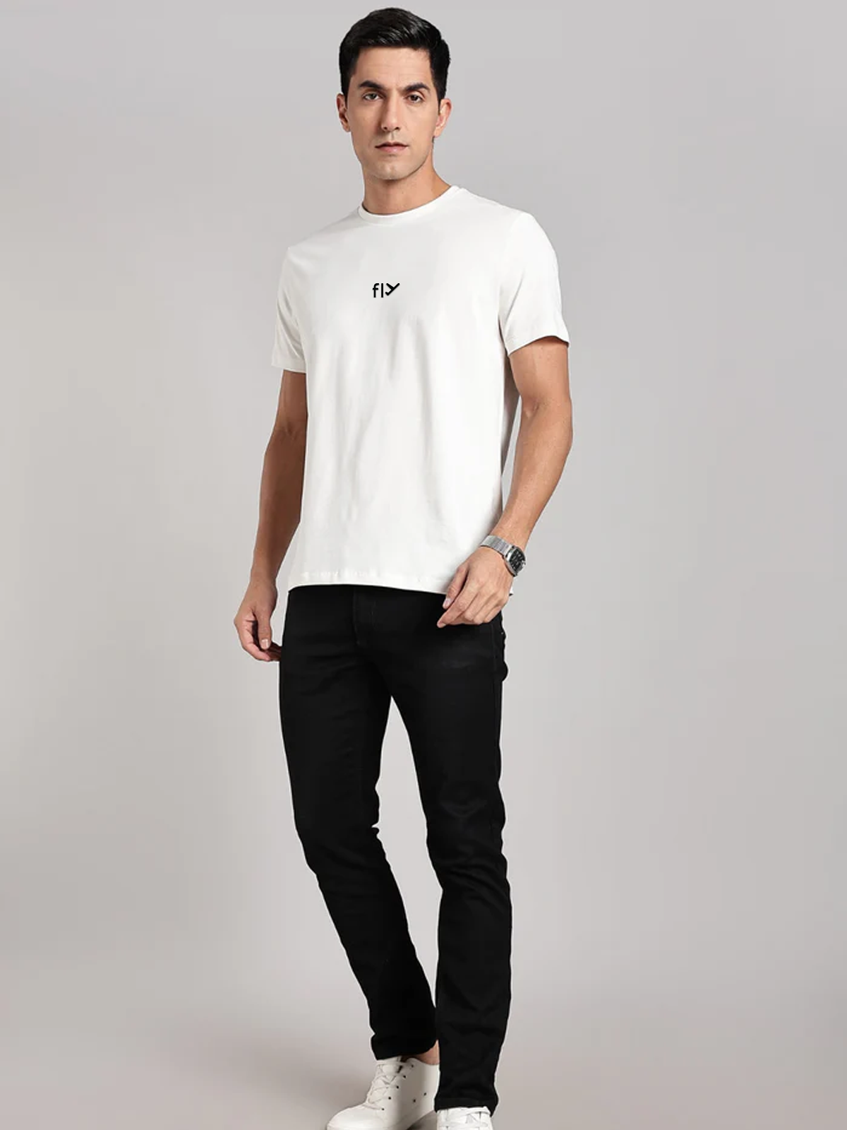 Solid Men's Soft Premium 100% Cotton Crew T-shirt Fly Whiteboard White