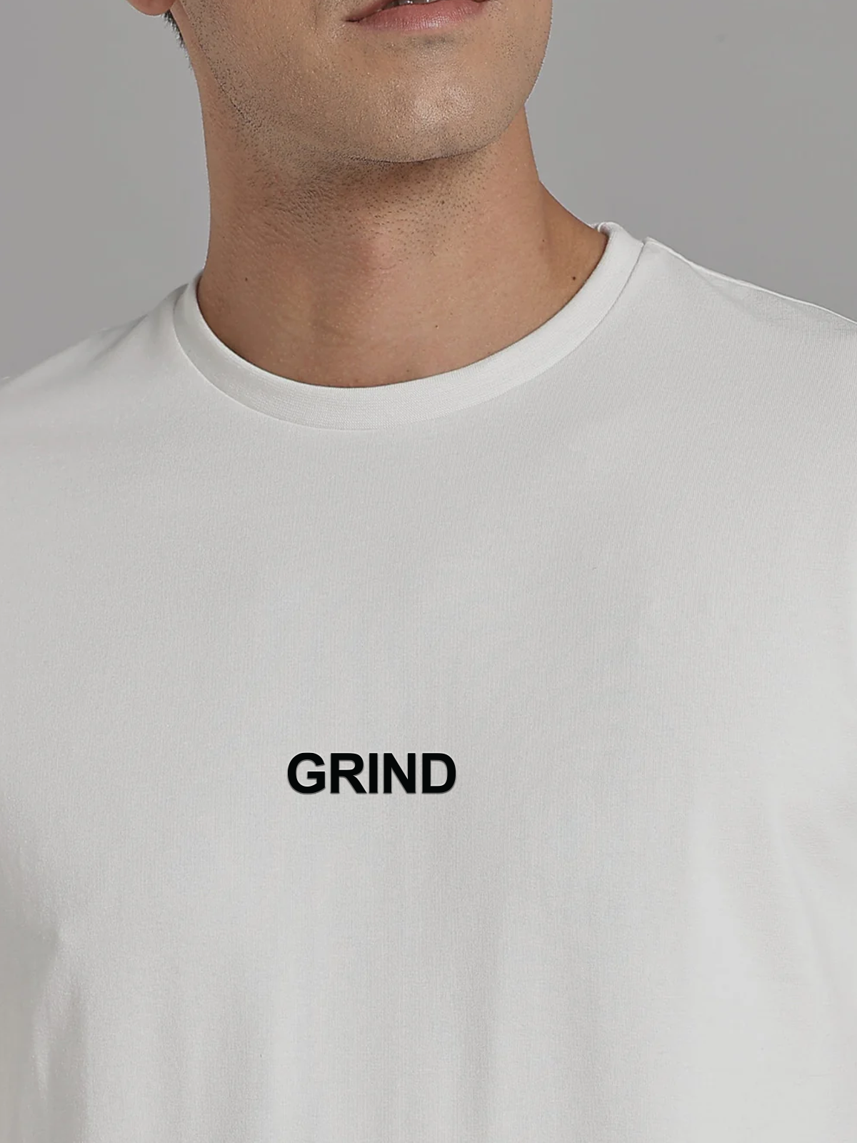 Solid Men's Premium Muscle Fit Cotton Crew T-shirt Grind Chalk White