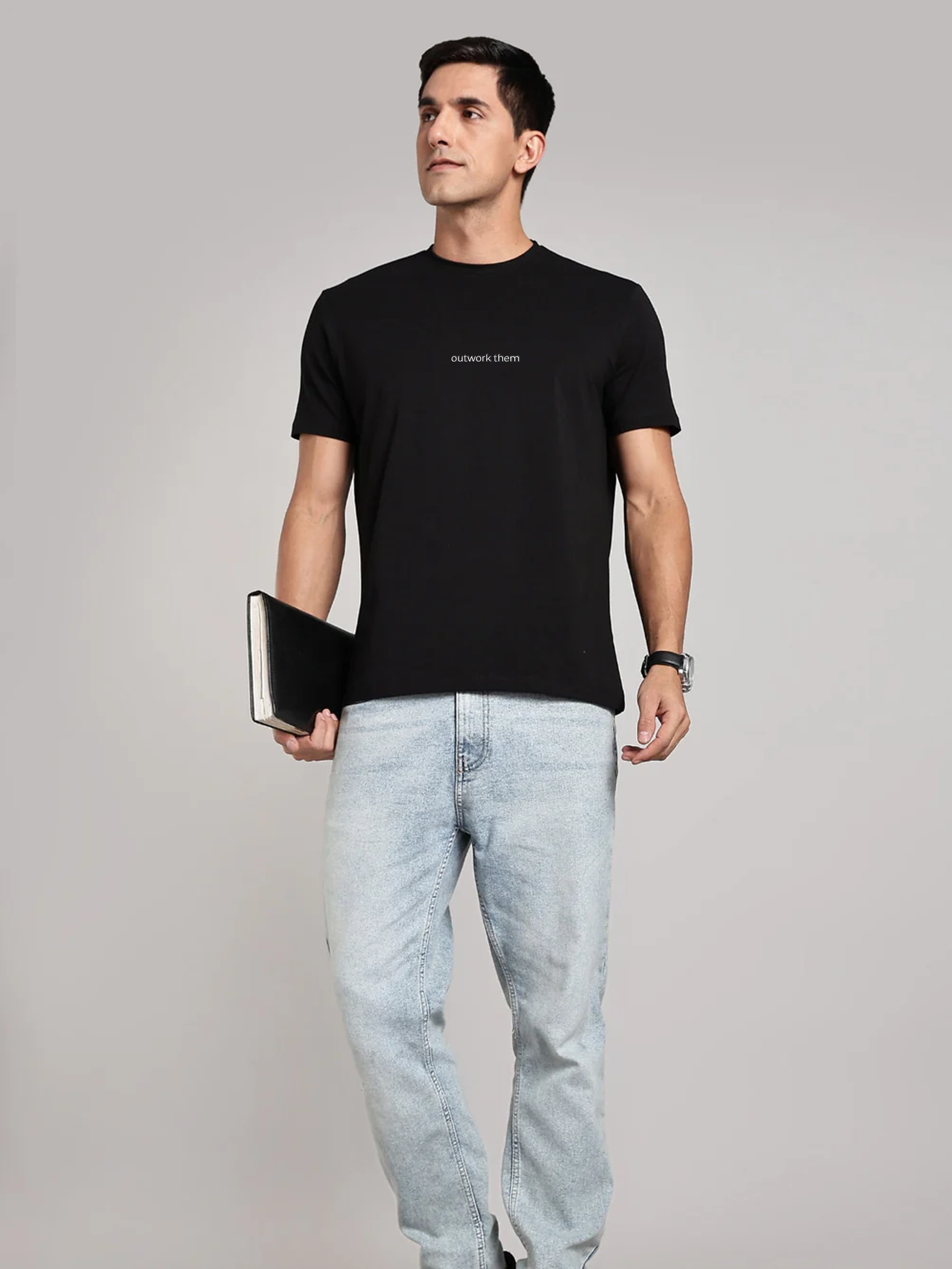 Solid Them Men's Premium Muscle Fit Cotton Crew T-shirt Outwork Brave Black