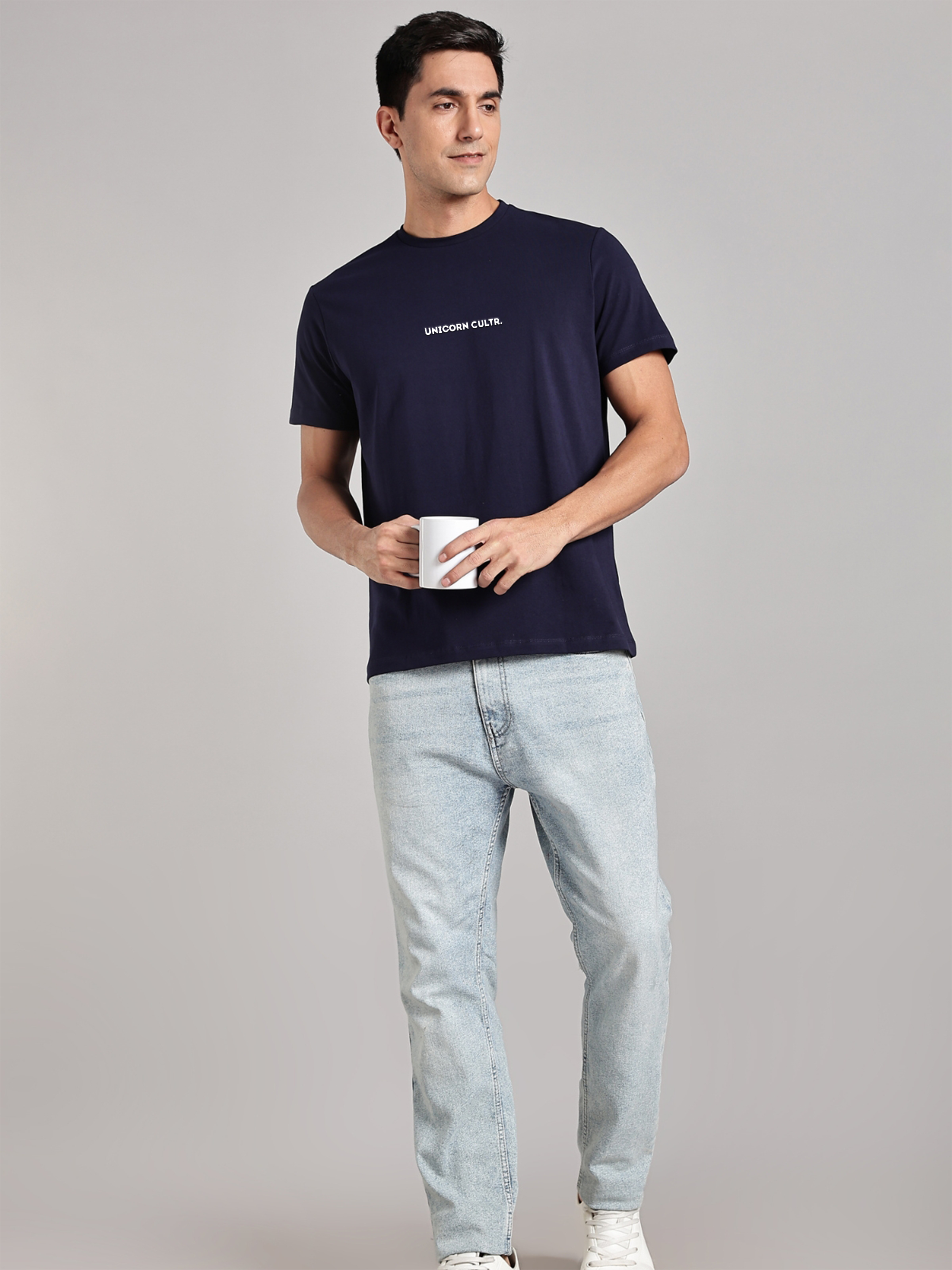 White UC Signature Men's Premium Muscle Fit Cotton Crew T-shirt Novel Navy