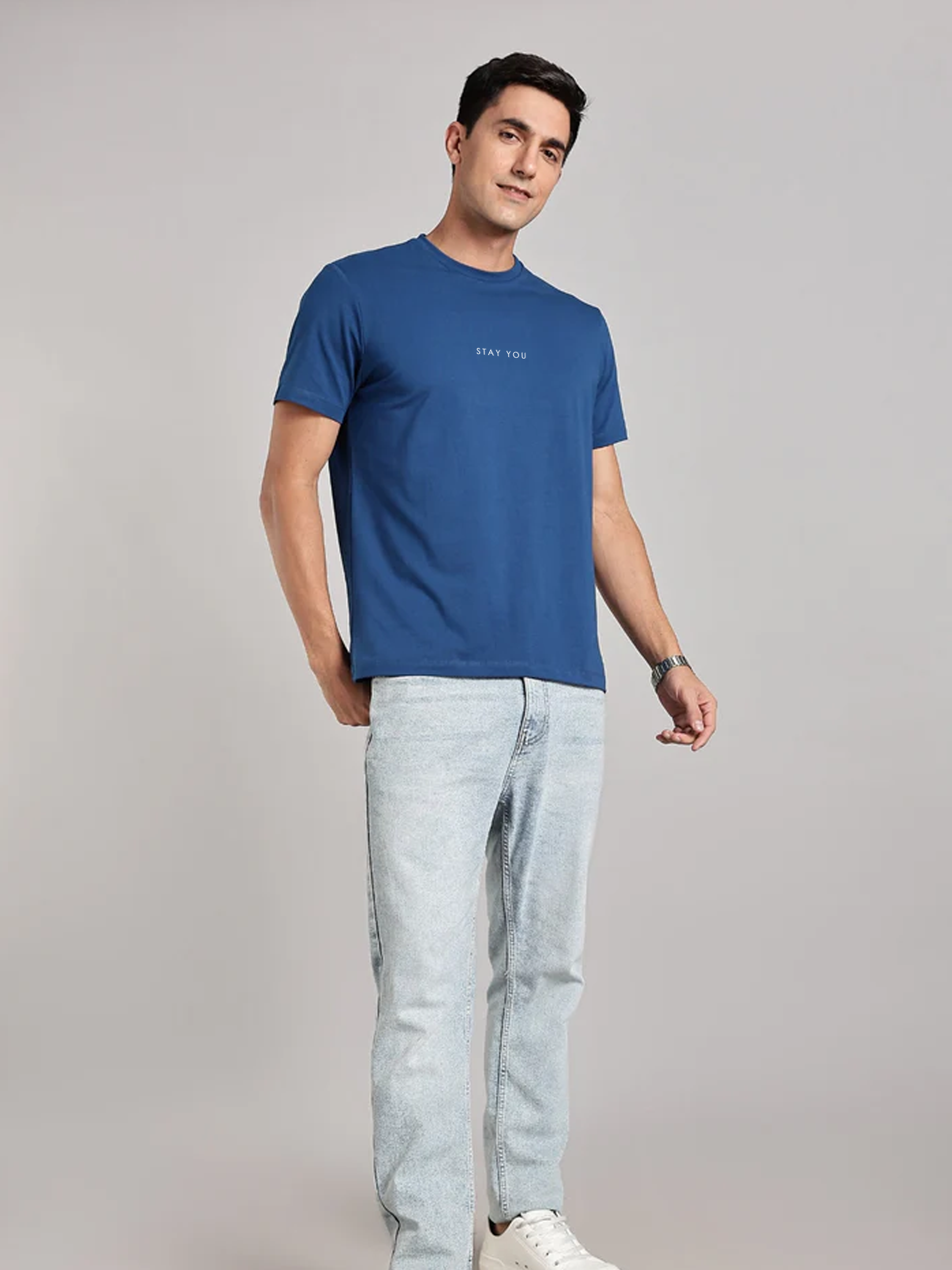 Solid Men's Premium Muscle Fit Cotton Crew T-shirt Stay You Airforce Blue