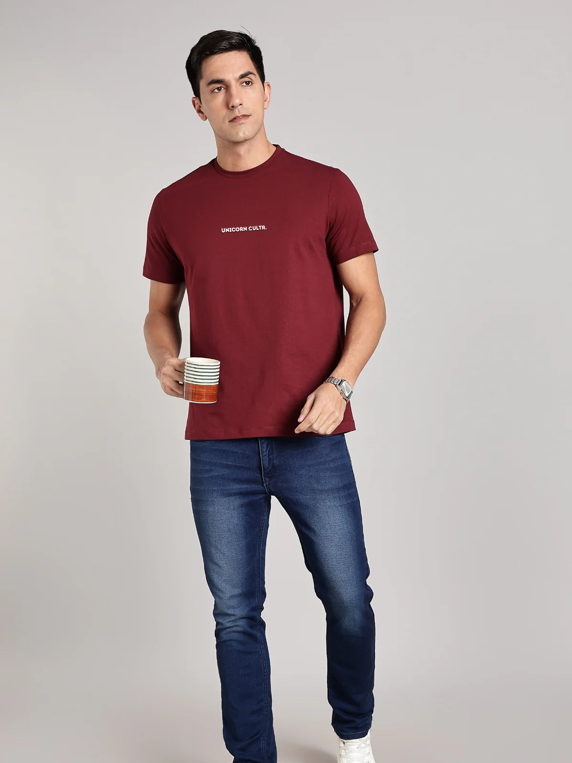 White UC Signature Men's Soft Premium 100% Cotton Crew T-Shirt Mission Maroon