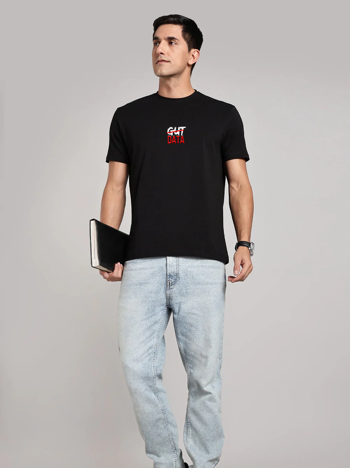 Solid Men's Soft Premium 100% Cotton Crew T-Shirt Gut Data Brave Black
