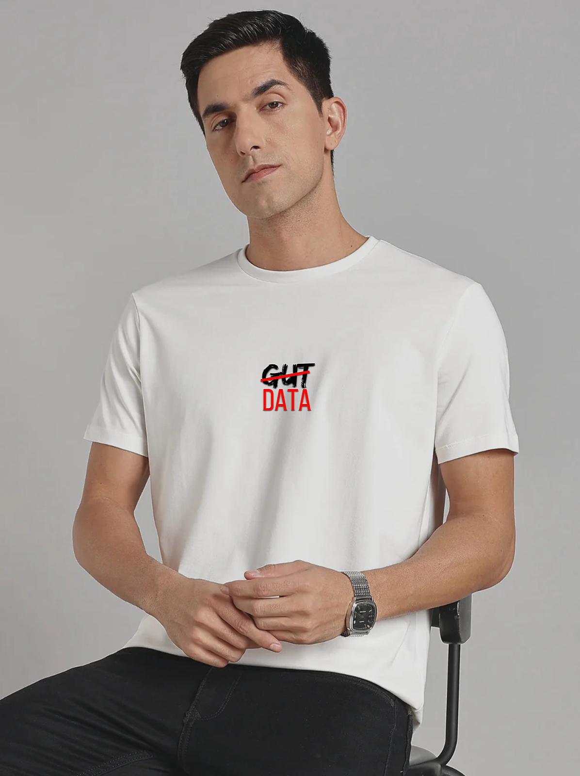 Solid Men's Soft Premium 100% Cotton Crew T-Shirt Gut Data Whiteboard White