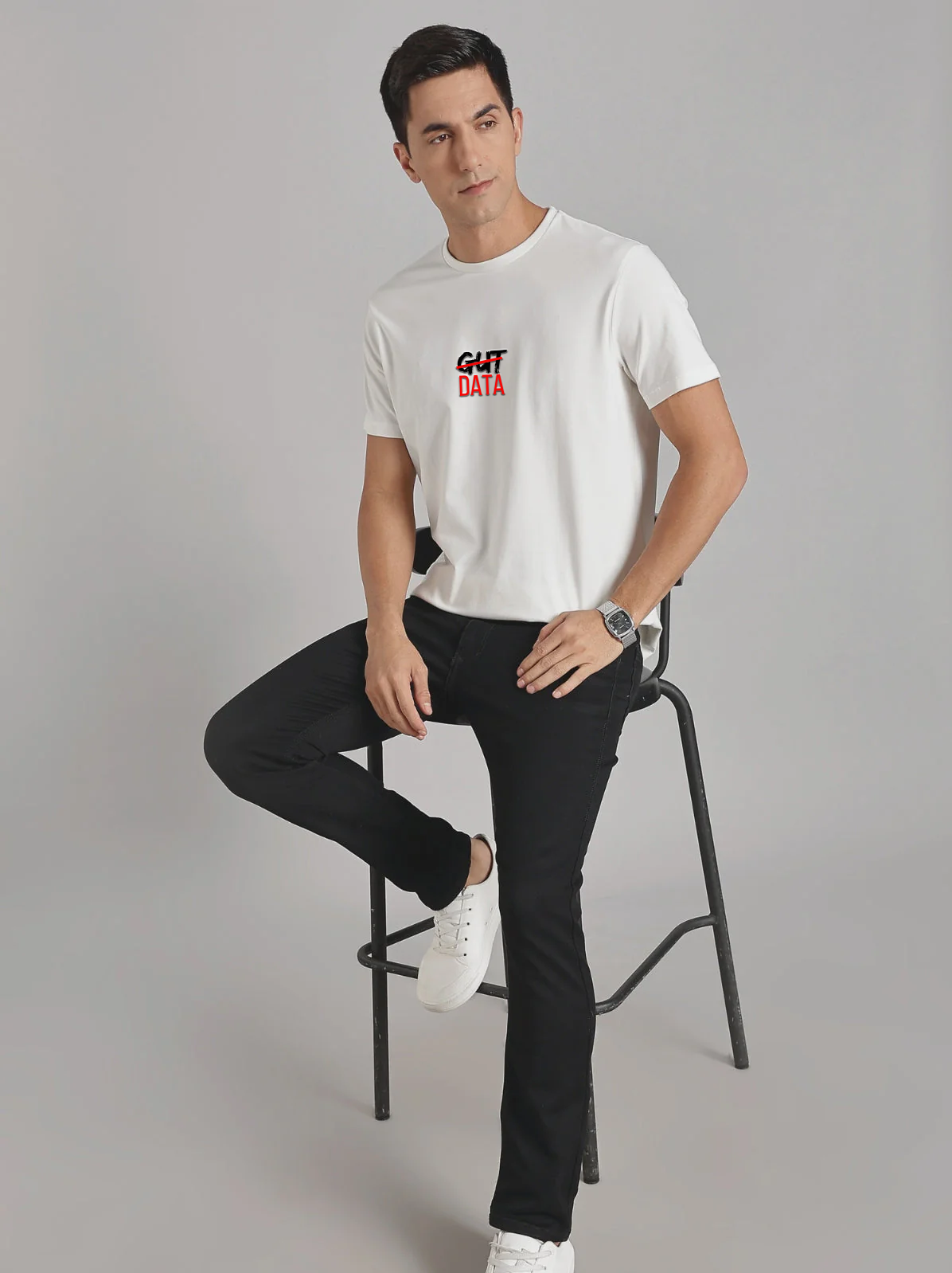 Solid Men's Soft Premium 100% Cotton Crew T-Shirt Gut Data Whiteboard White