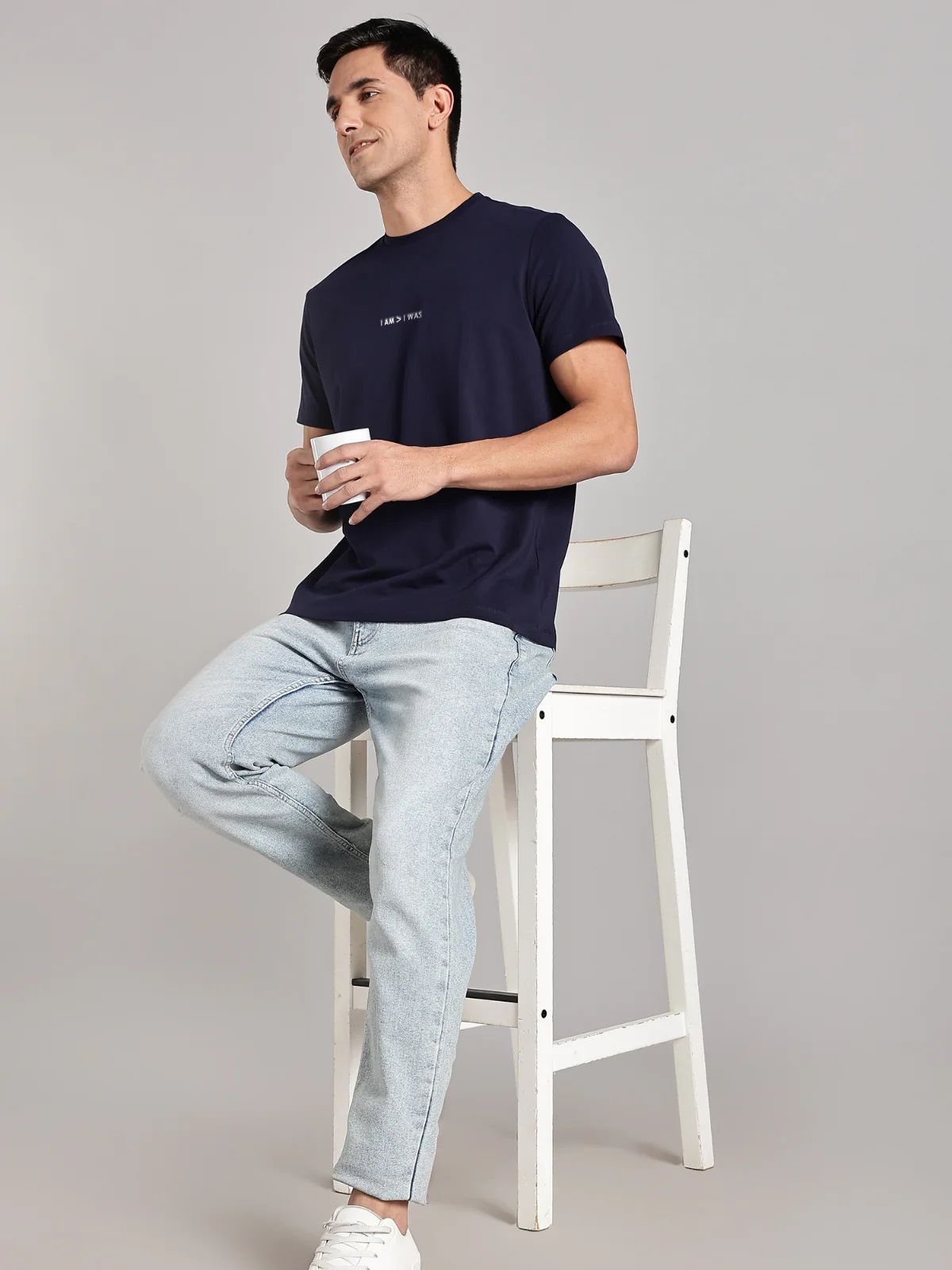 Solid Men's Premium Muscle Fit Cotton Crew T-Shirt I Am > I Was Novel Navy