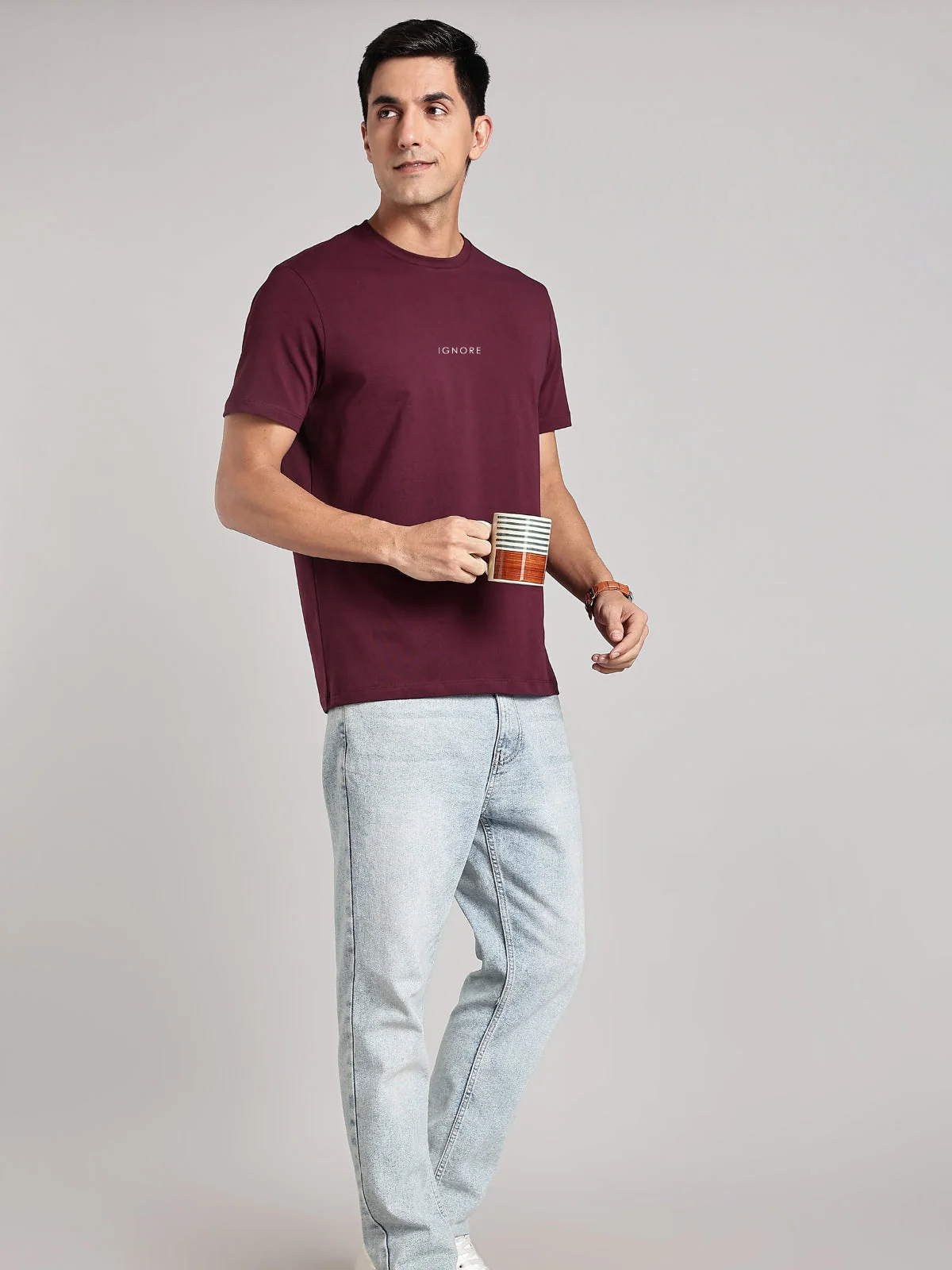 Solid Men's Premium Muscle Fit Cotton Crew T-Shirt Ignore Workday Wine