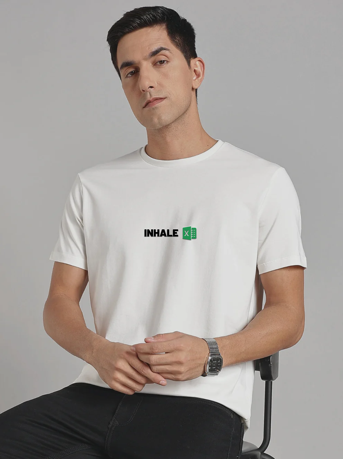 Solid Men's Soft Premium 100% Cotton Crew T-Shirt Inhale Whiteboard White